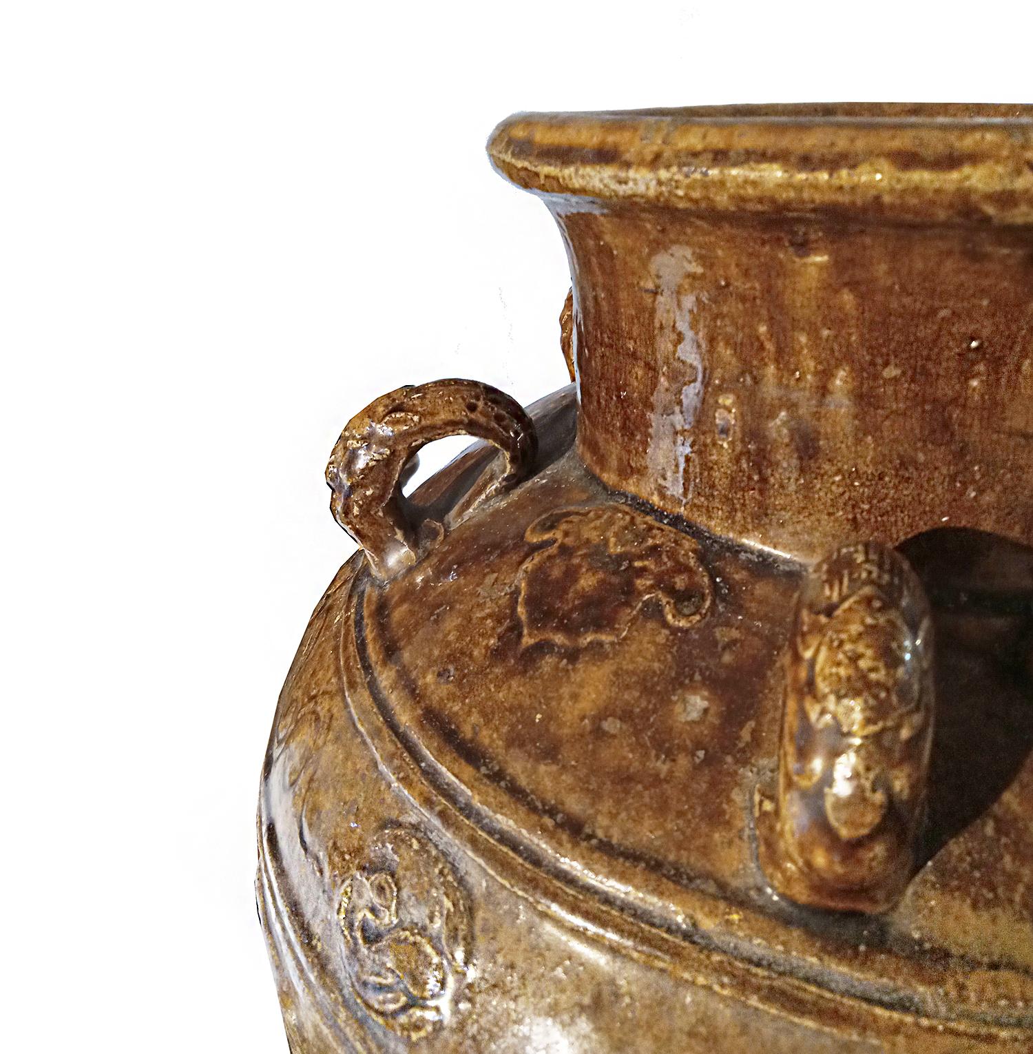 Indonesische Terrakotta Urne / JAR / Vase mit brauner Glasur und Drachenmotiv im Angebot 4