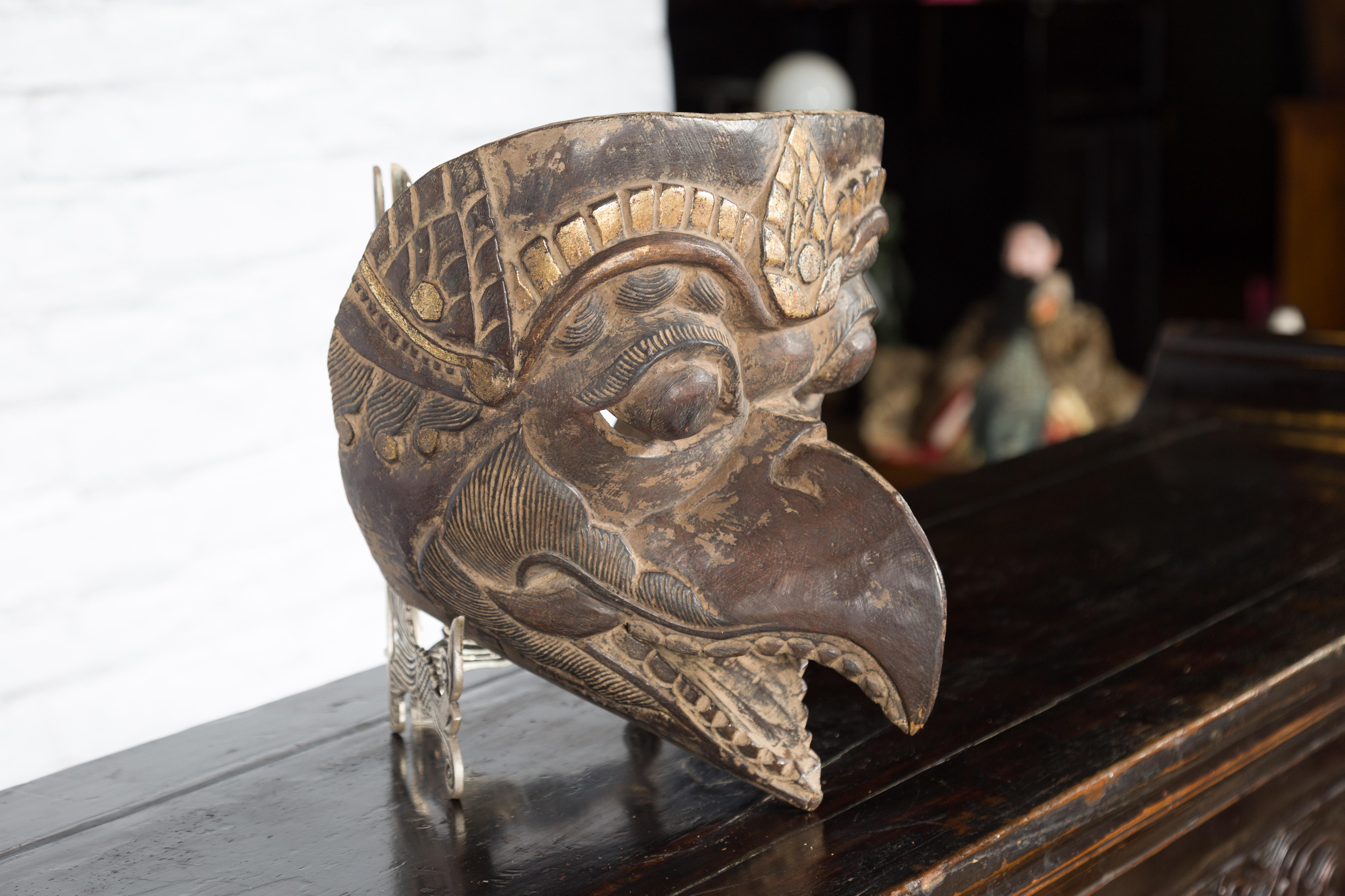 Indonesian Tribal Lombok Animal Mask with Gilded Accents and Striking Features 1