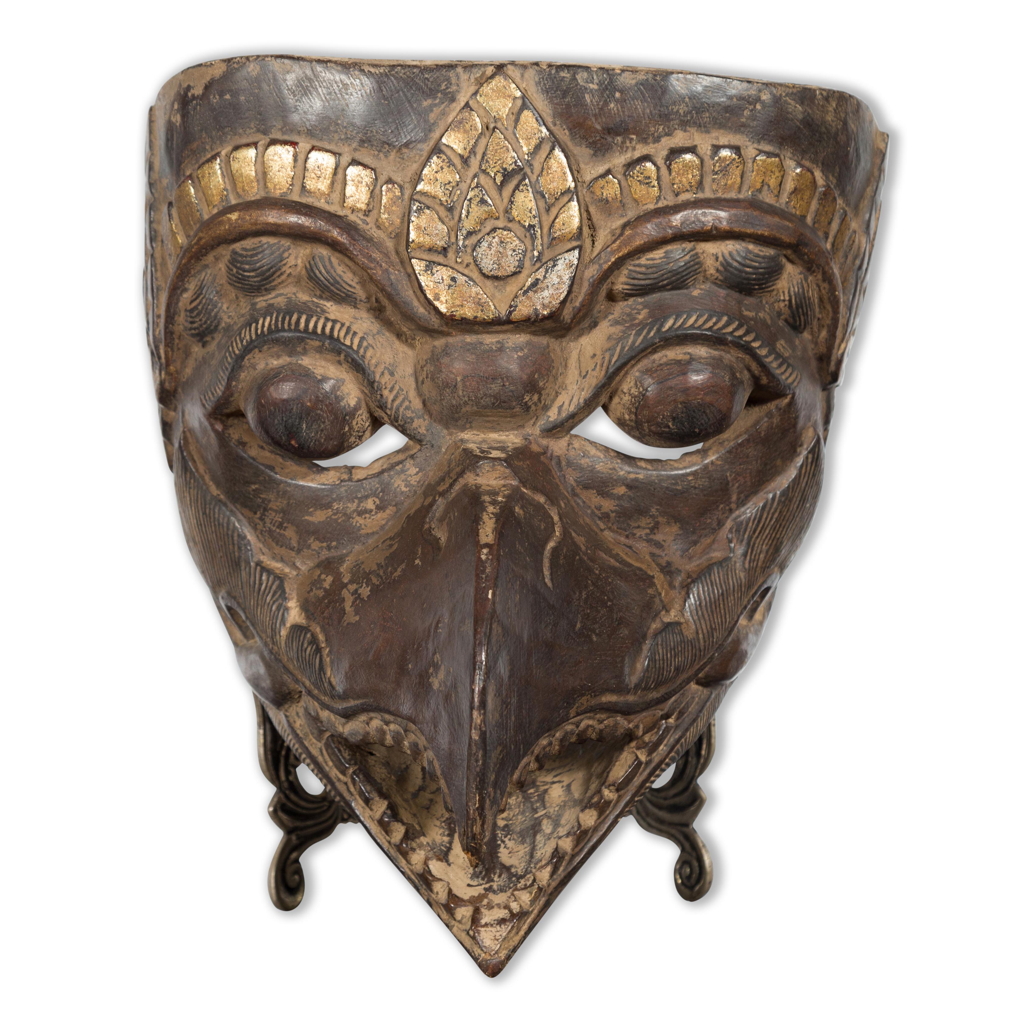 Indonesian Tribal Lombok Animal Mask with Gilded Accents and Striking Features 3