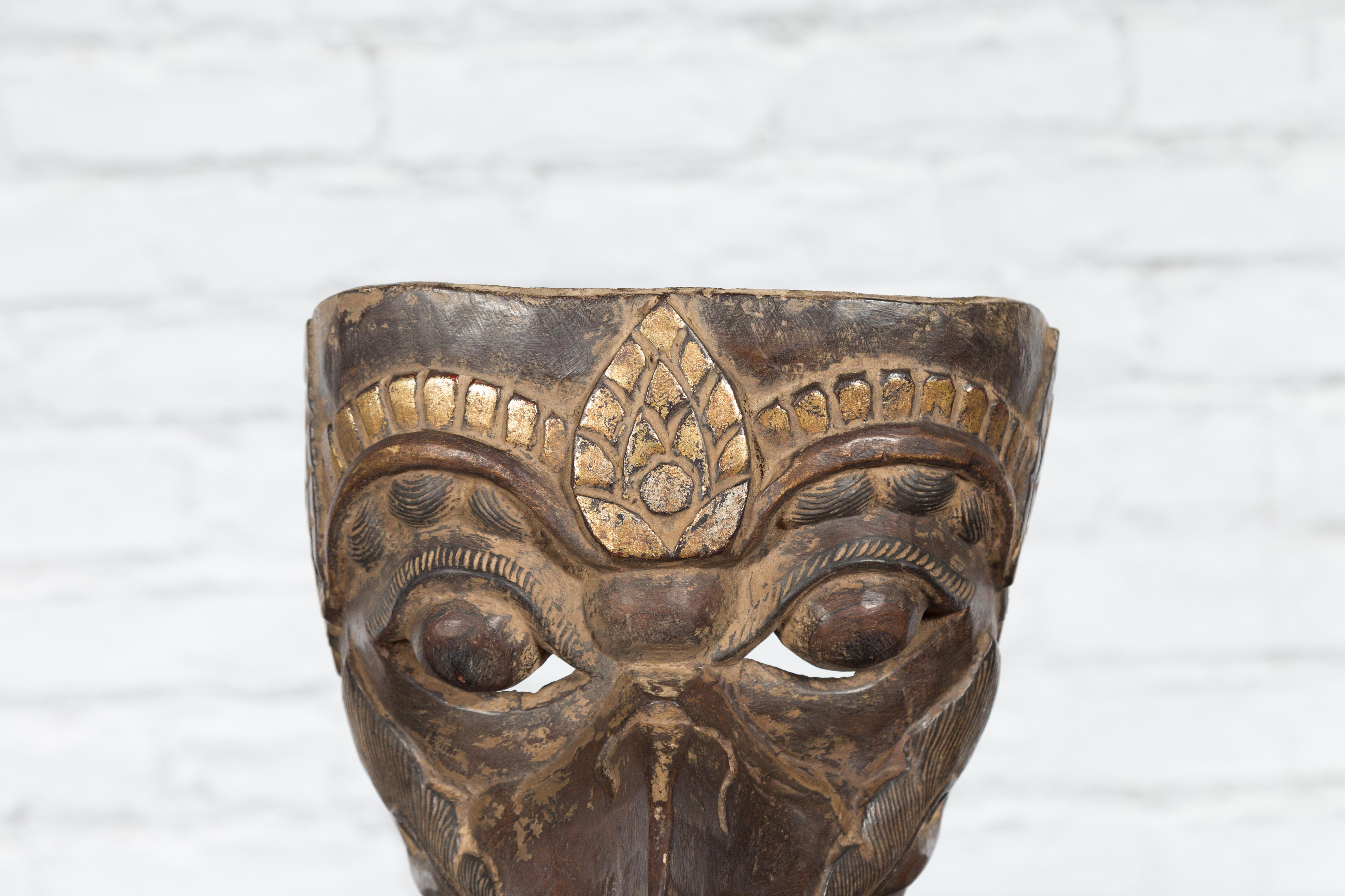 Indonesian Tribal Lombok Animal Mask with Gilded Accents and Striking Features In Good Condition In Yonkers, NY