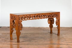 Indonesian Vintage Altar Console Table with Cloudy-Carved Apron and Spandrels