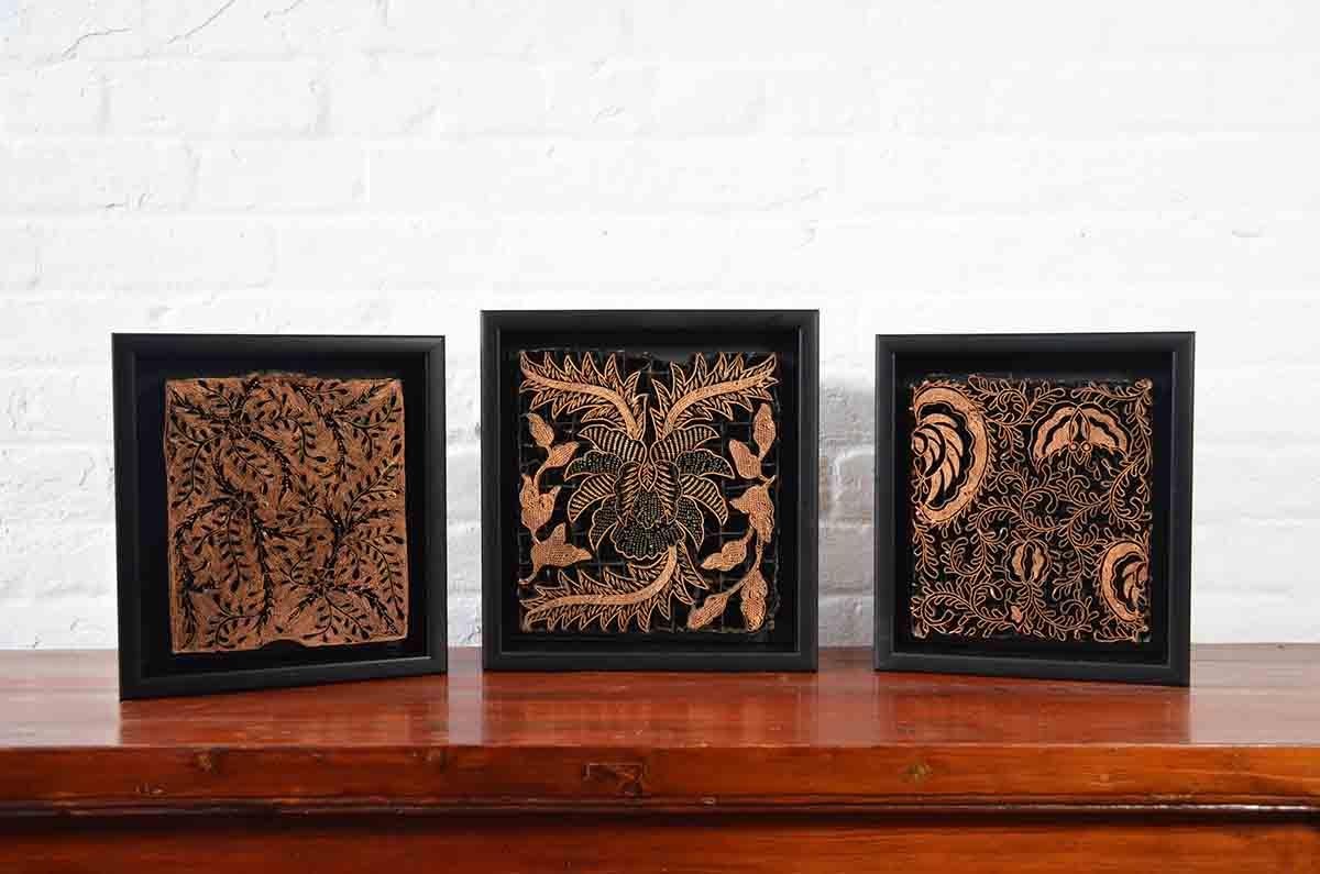 Indonesian Vintage Copper Batik Textile Printing Block Mounted in Shadow Box 2