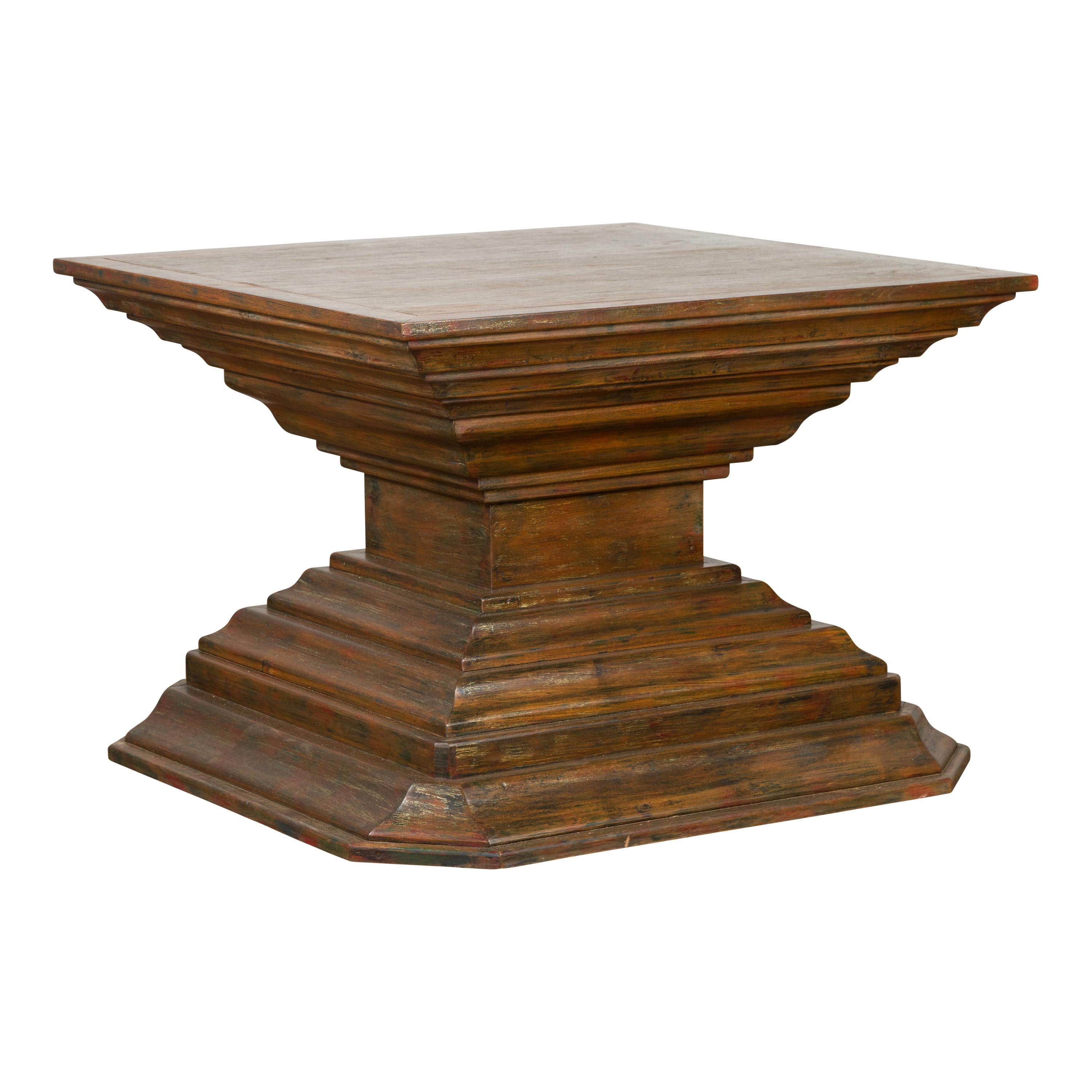 Indonesian Vintage Pagan Dynasty Style Pyramid-Shaped Console Pedestal Table For Sale