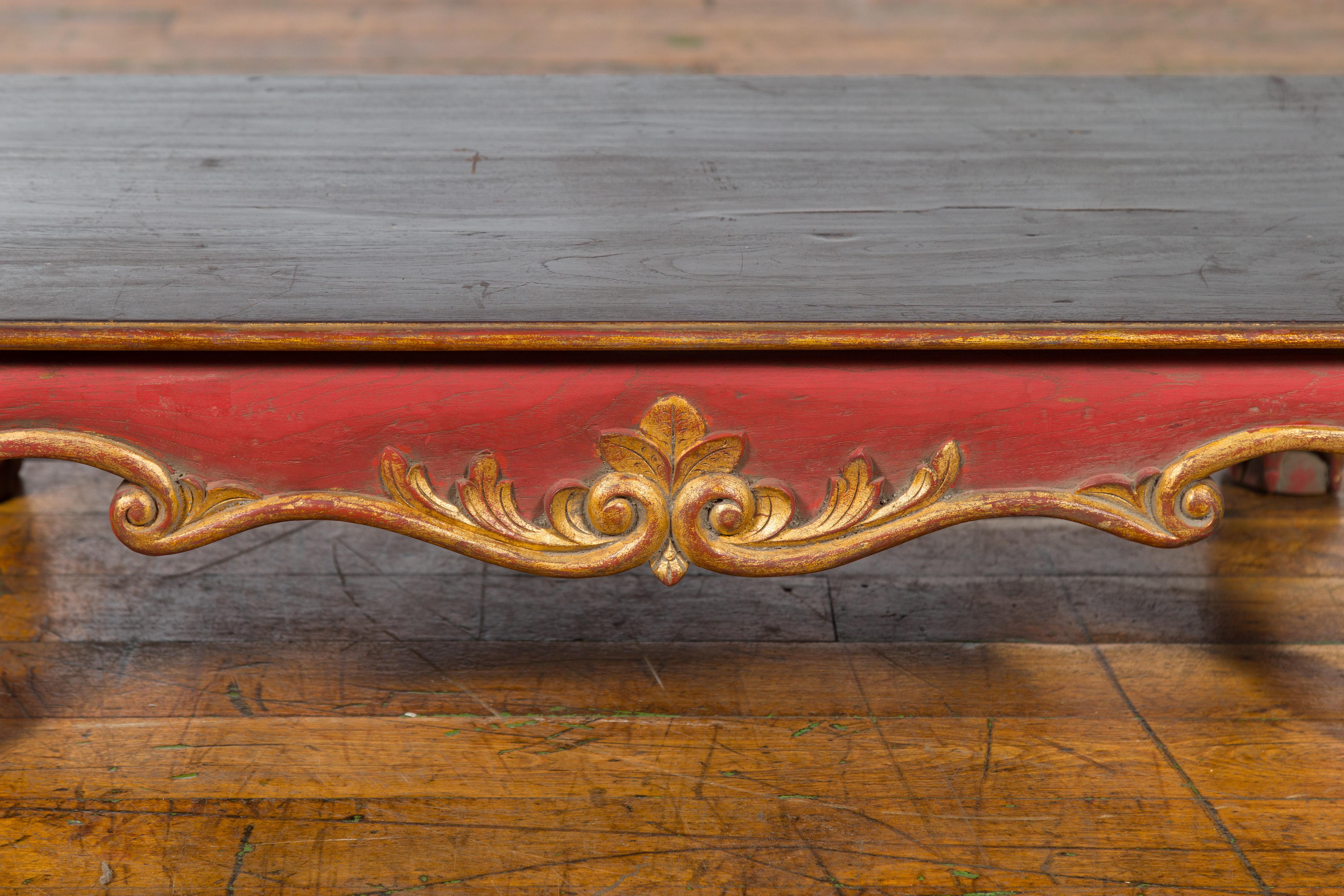 Indonesian Vintage Rococo Style Red and Gold Low Table with Ball-and-claw Feet For Sale 4