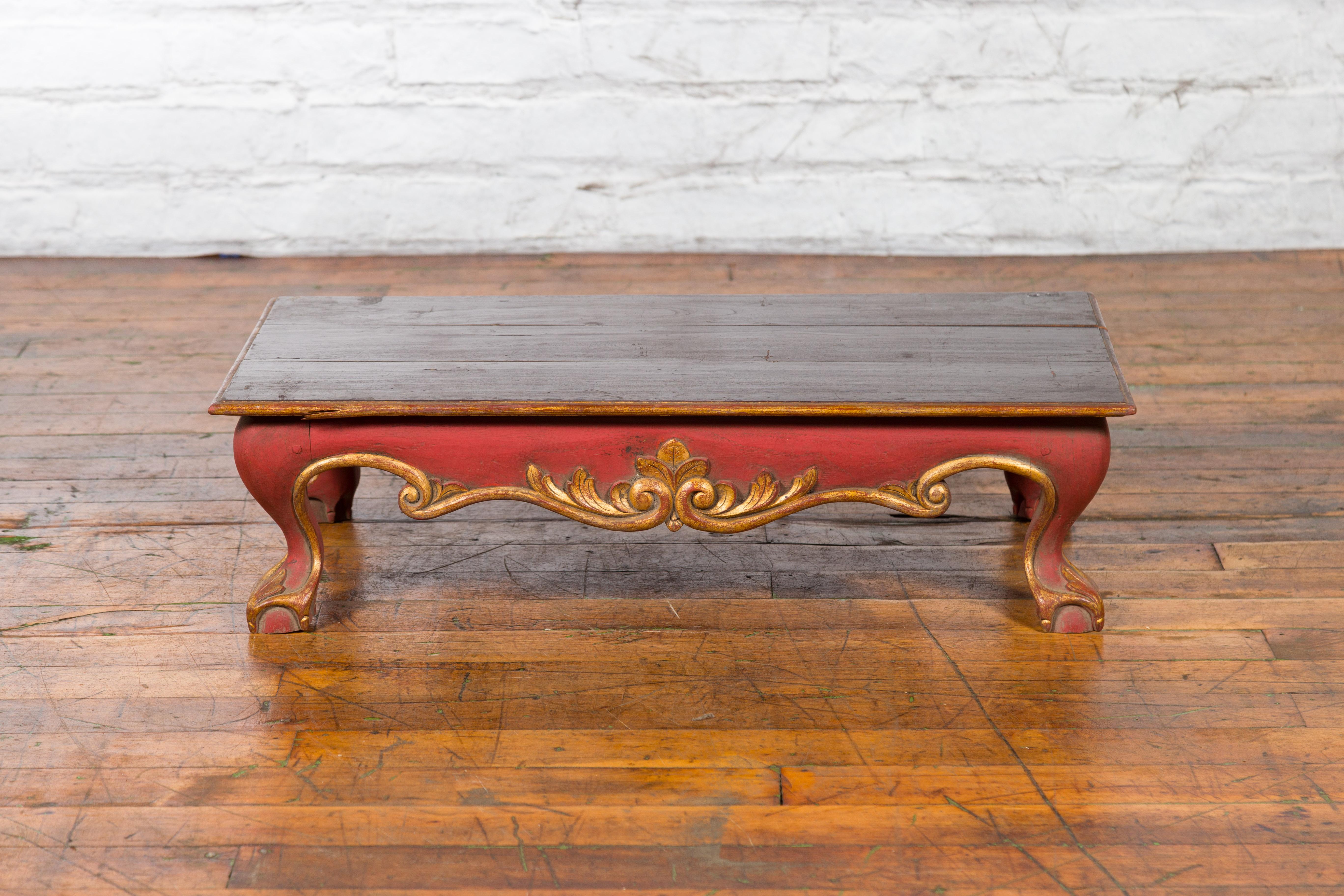 Indonesian Vintage Rococo Style Red and Gold Low Table with Ball-and-claw Feet For Sale 6