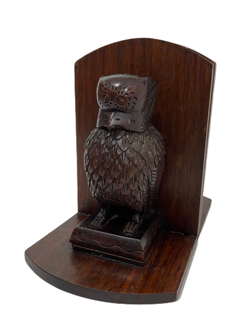 Hand-Carved Indonesian Wooden Owl Bookends