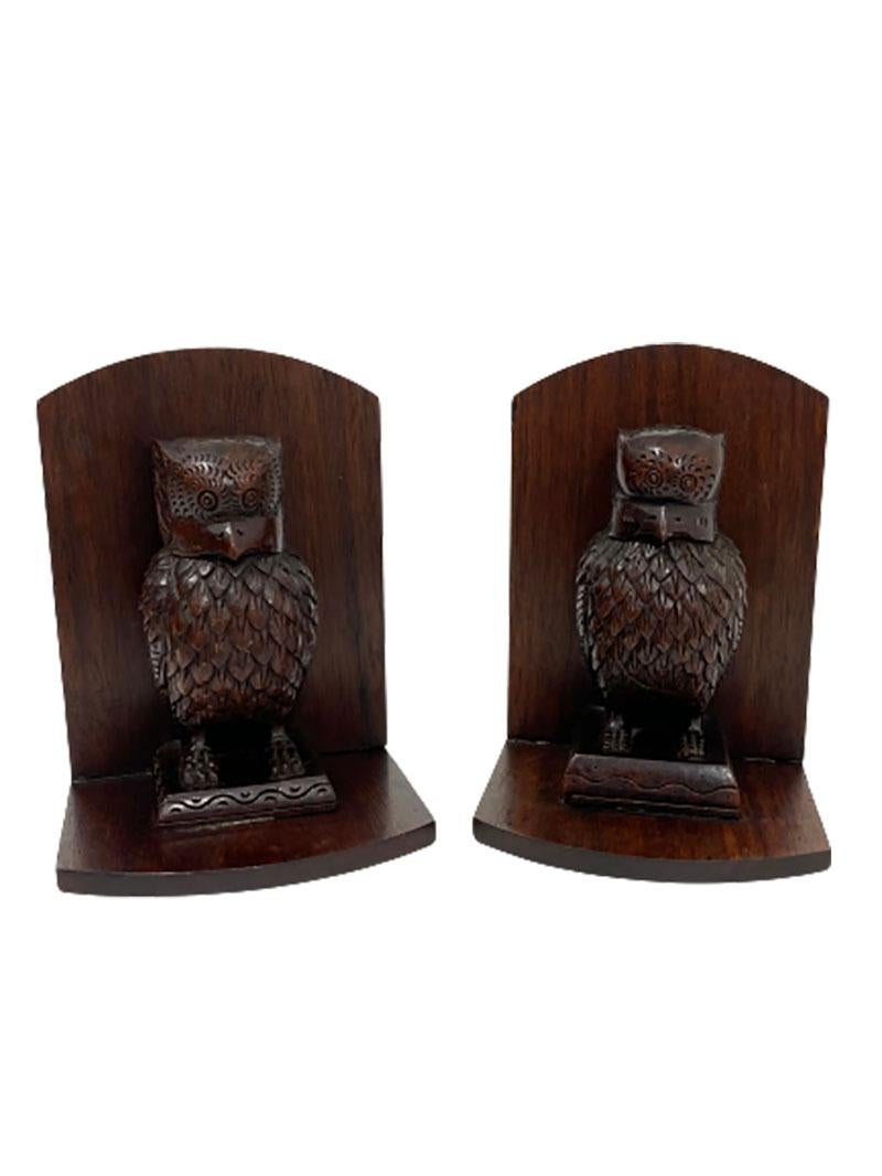Indonesian Wooden Owl Bookends 1