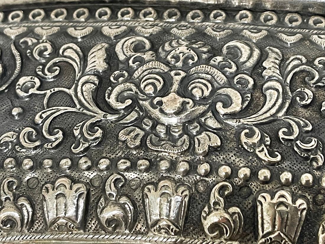 Silver Indonesian Yogya, Djokja Bread Basket with human and animal figures, Ca 1890 For Sale