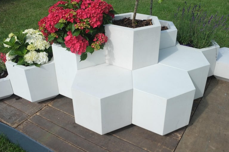 British Indoor and Outdoor Concrete Hex-Block Planter, 58cm tall For Sale