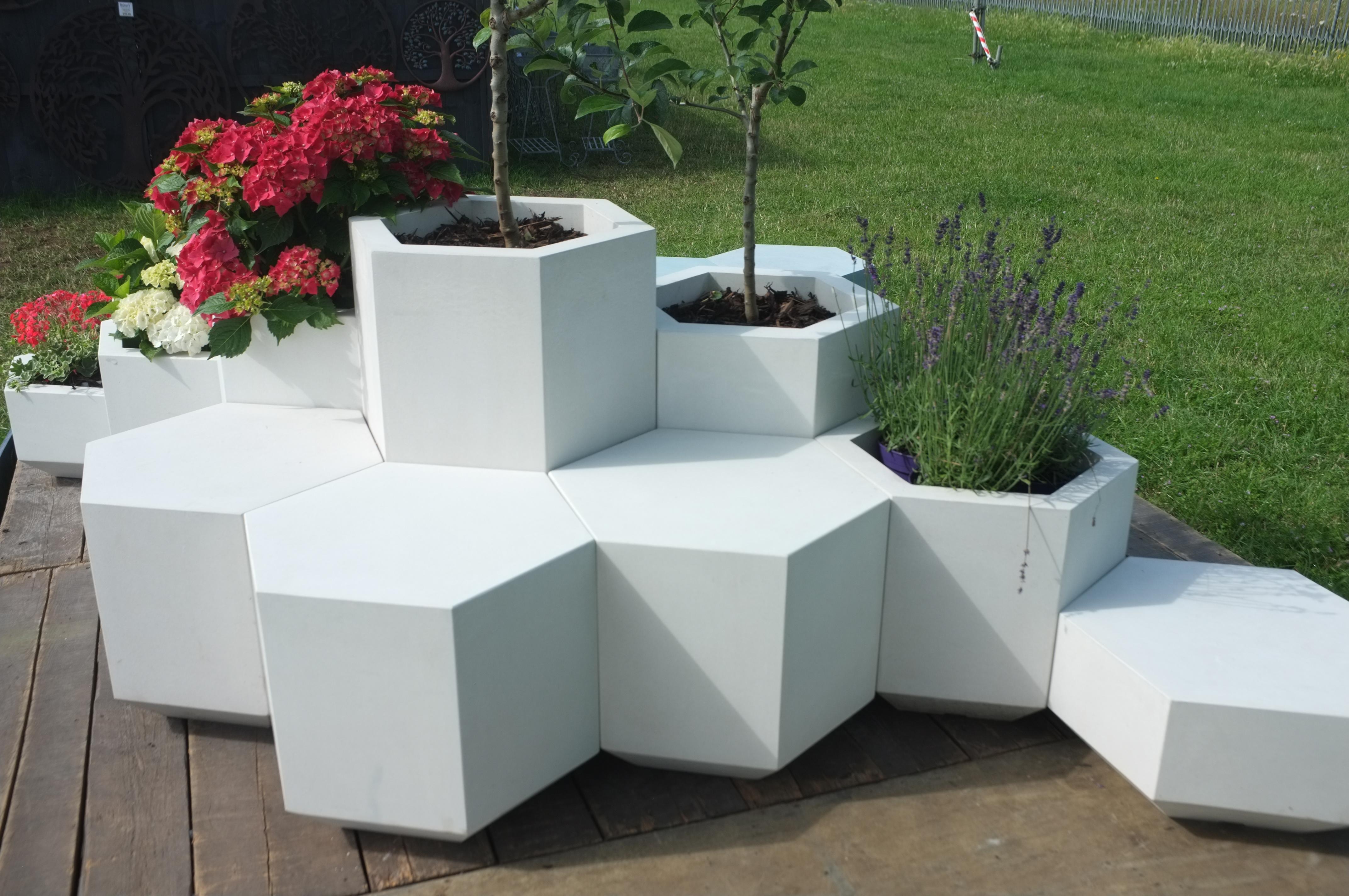 Modern Indoor and Outdoor Concrete Hex-Block Planter, 58cm tall For Sale