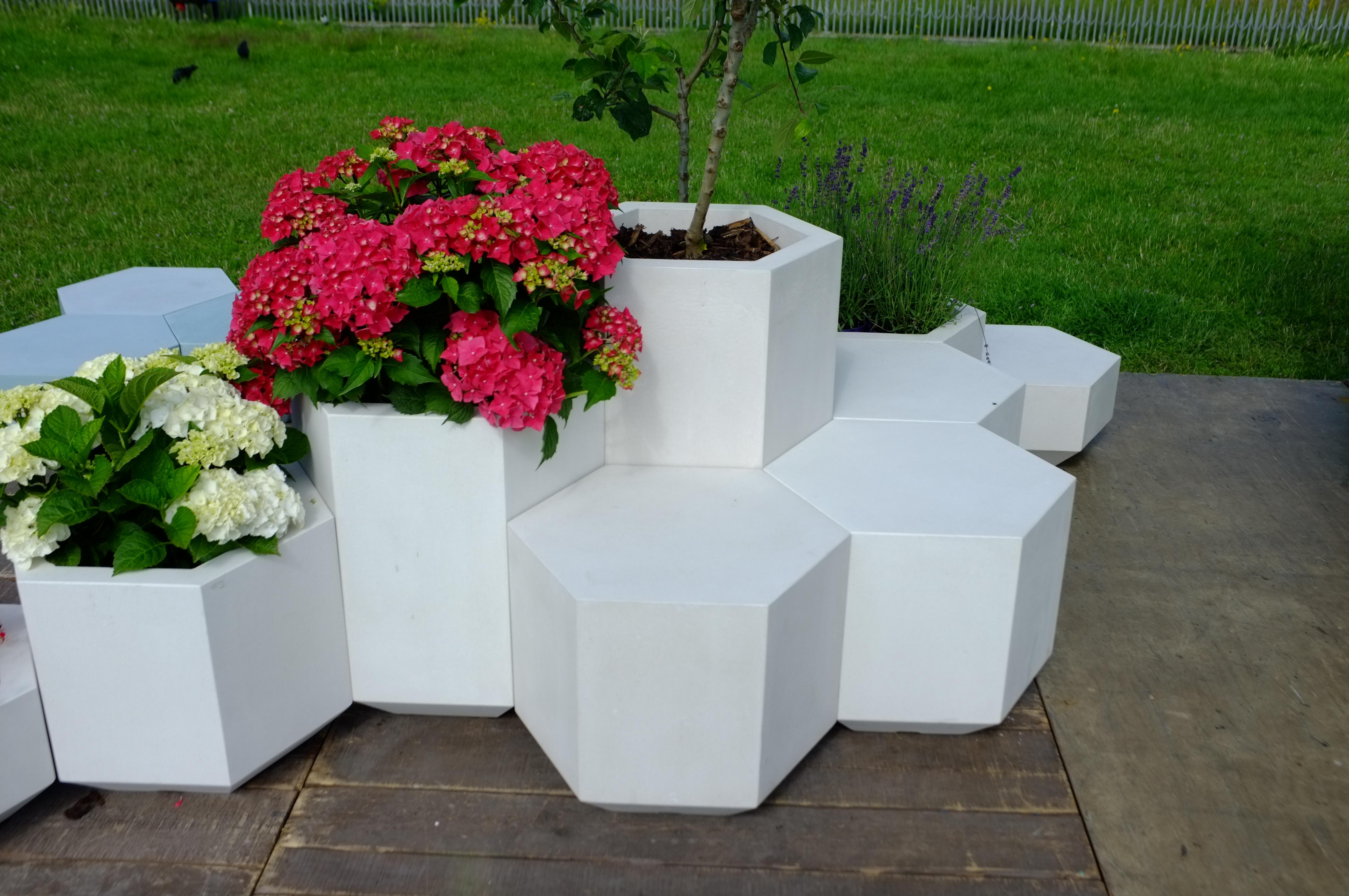 British Indoor and Outdoor Concrete Hex-Block Planter, 58cm tall For Sale