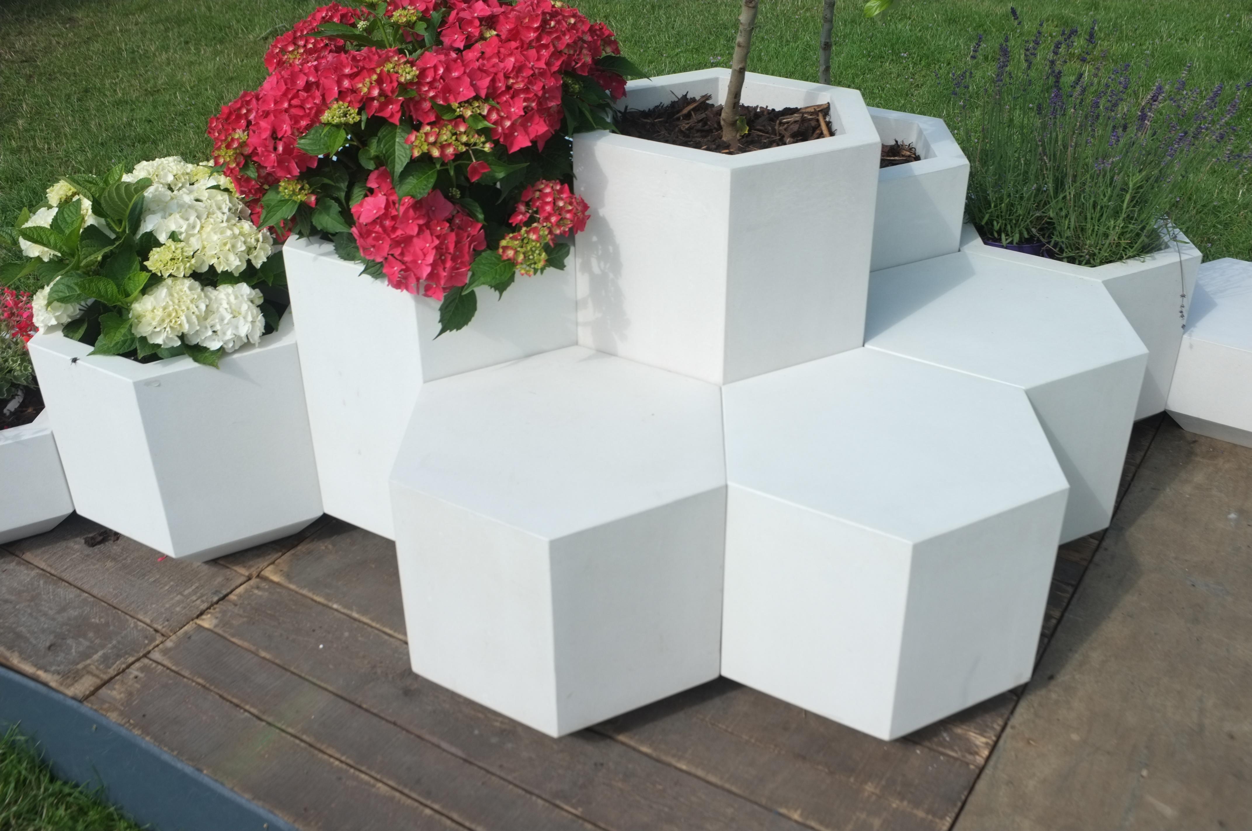 Modern Indoor and Outdoor Concrete Hex-Block Planter For Sale