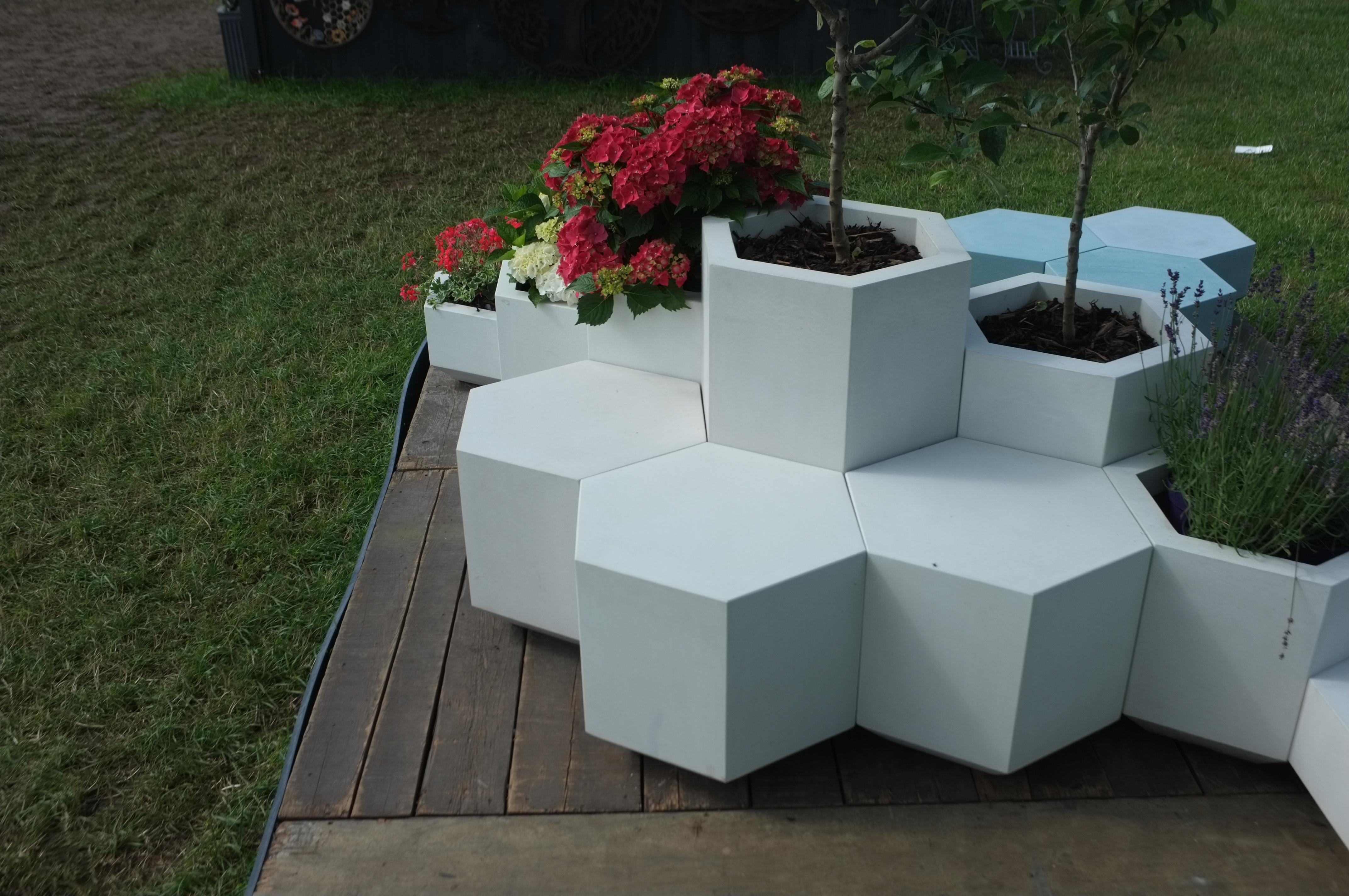 Modern Indoor and Outdoor Concrete Hex-Block Table, 75cm tall For Sale