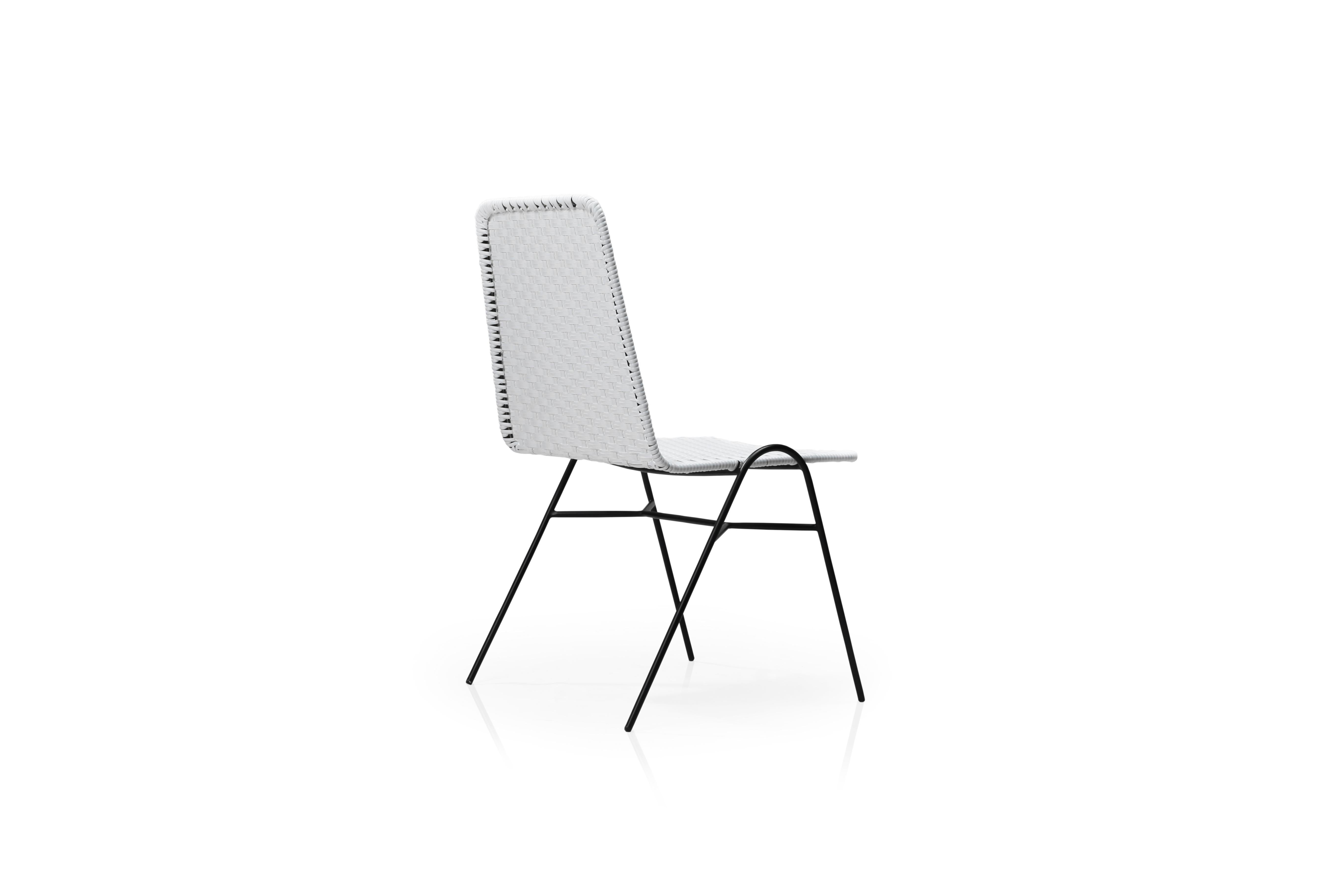 Woven Indoor and Outdoor Stackable White Patio Dining Chair by Frida & Blu For Sale