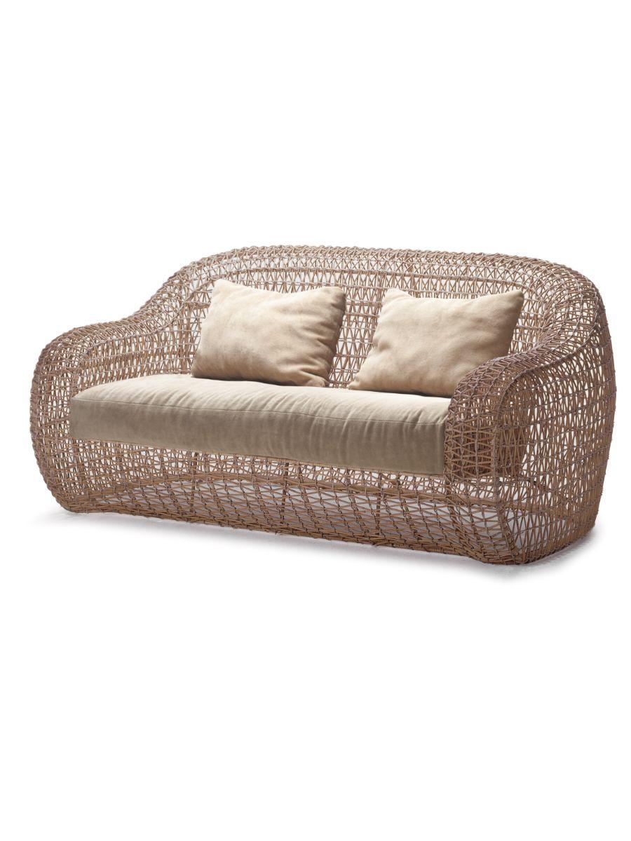 Balou loveseat by Kenneth Cobonpue
Materials: Abacca, rattan, nylon. Steel.
Dimensions: 105 x 167 x H 75cm

Named after the bear from The Jungle Book, Balou exudes comfort at first glance with its light and breezy look. The collection's soft
