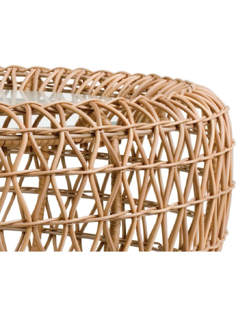 Balou coffee table by Kenneth Cobonpue.
Materials: Abacca, rattan, Nylon. Steel.
Dimensions: Diameter 90 x H 42.5cm.

Named after the bear from The Jungle Book, Balou exudes comfort at first glance with its light and breezy look. The