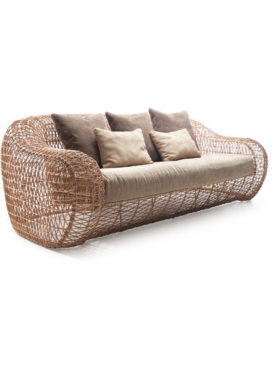 Balou sofa by Kenneth Cobonpue.
Materials: Abacca, rattan, Nylon. Steel.
Dimensions: 105 x 227 x H 75cm.

Named after the bear from The Jungle Book, Balou exudes comfort at first glance with its light and breezy look. The collection's soft edges