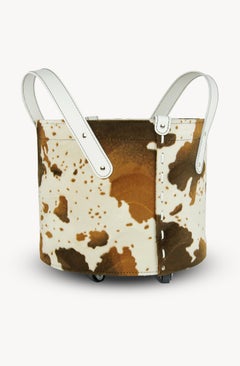 Indoor firewood holder in leather and microfiber TONDA CAVALLINO
