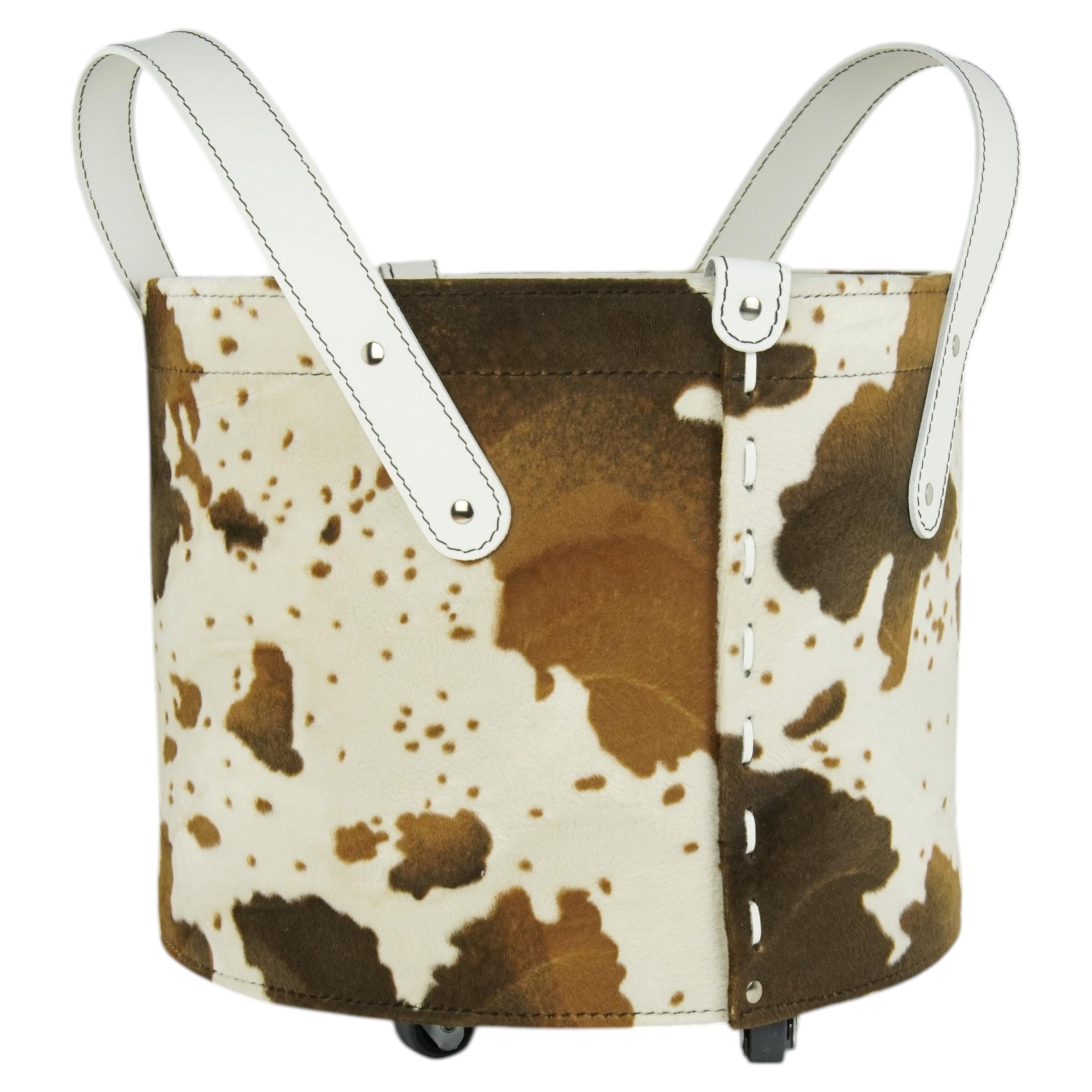 Indoor firewood holder in leather and microfiber TONDA CAVALLINO