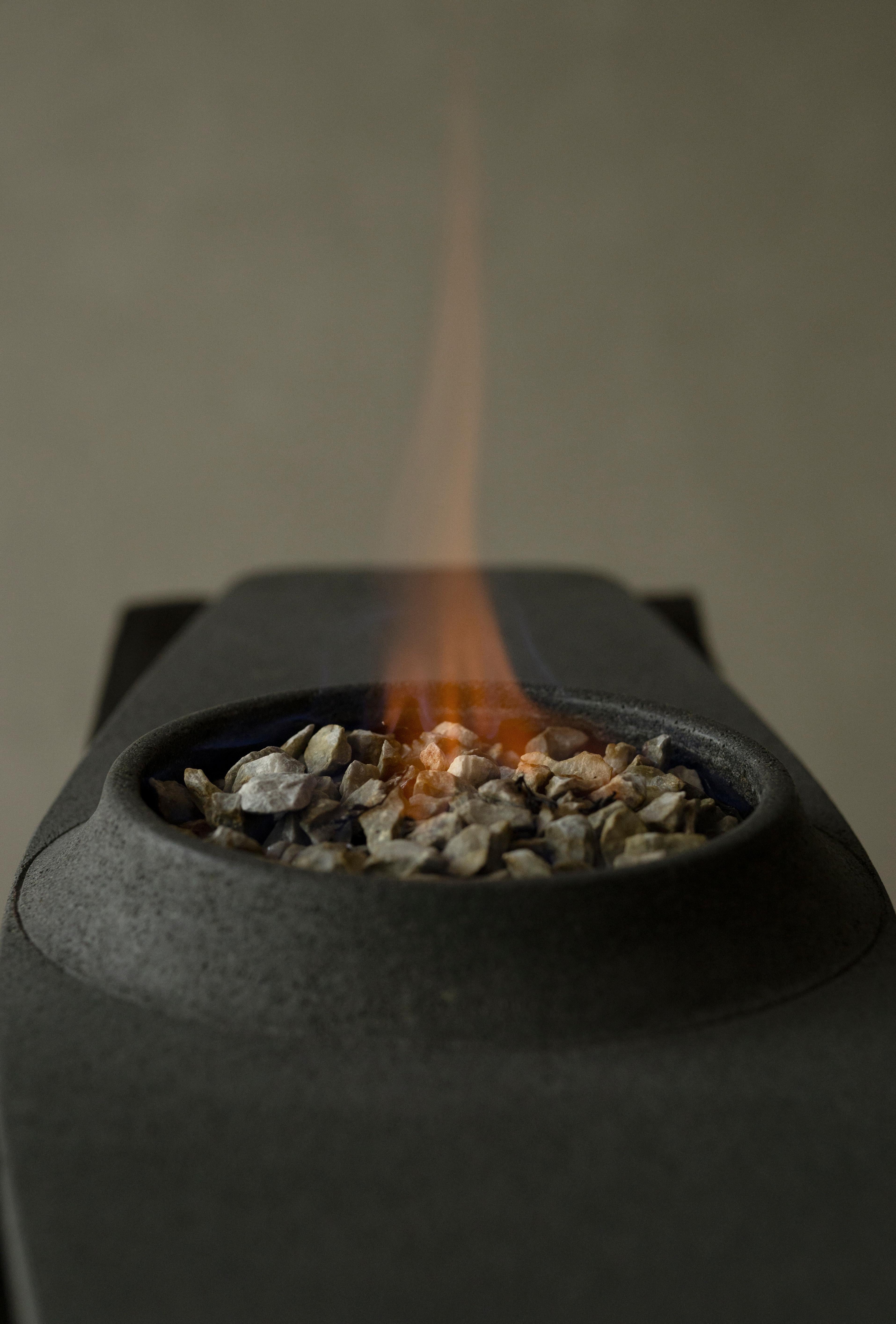 Minimalist Indoor Fusina Fire Pit made in natural volcanic stone For Sale