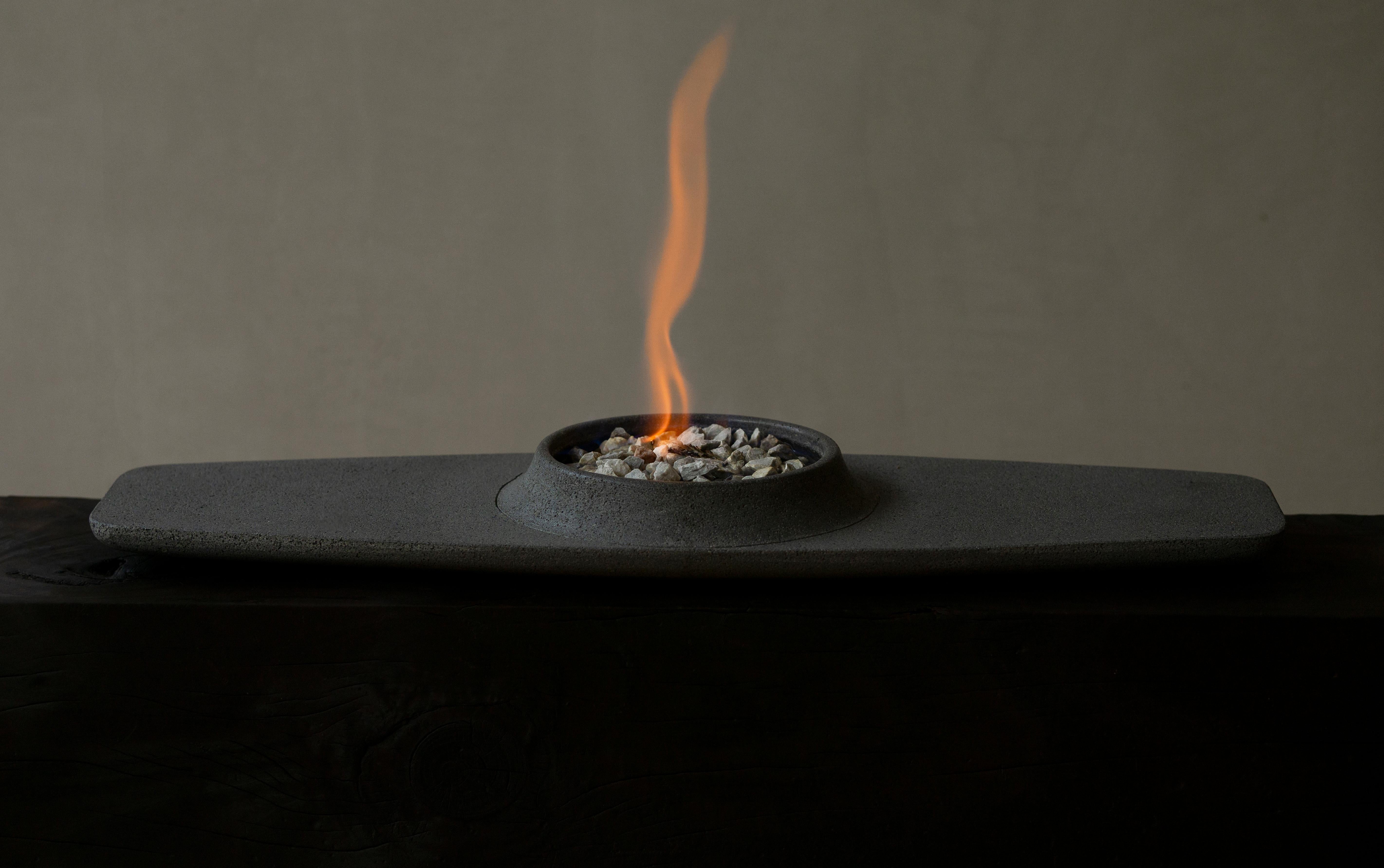 Hand-Carved Indoor Fusina Fire Pit made in natural volcanic stone For Sale