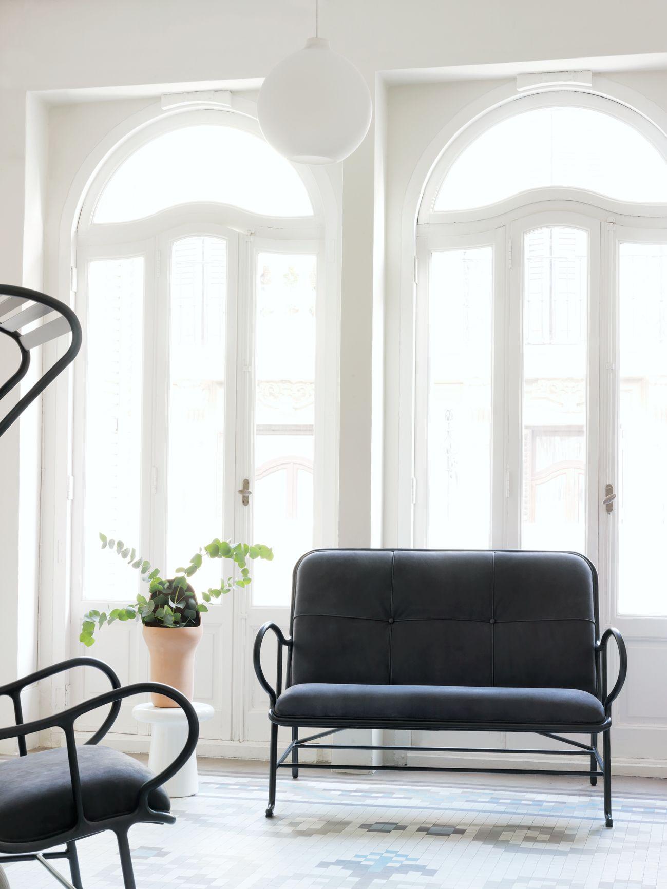 Contemporary Gardenias sofa bench bt Jaime Hayon, grey fabric, steel structure Spanish design For Sale