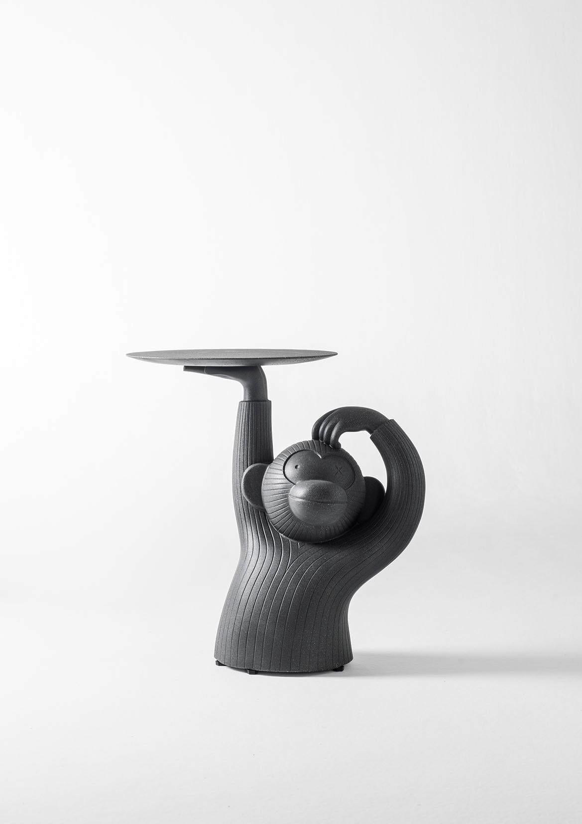 Modern Indoor Glide Black Concrete Monkey Side Table by Jaime Hyon