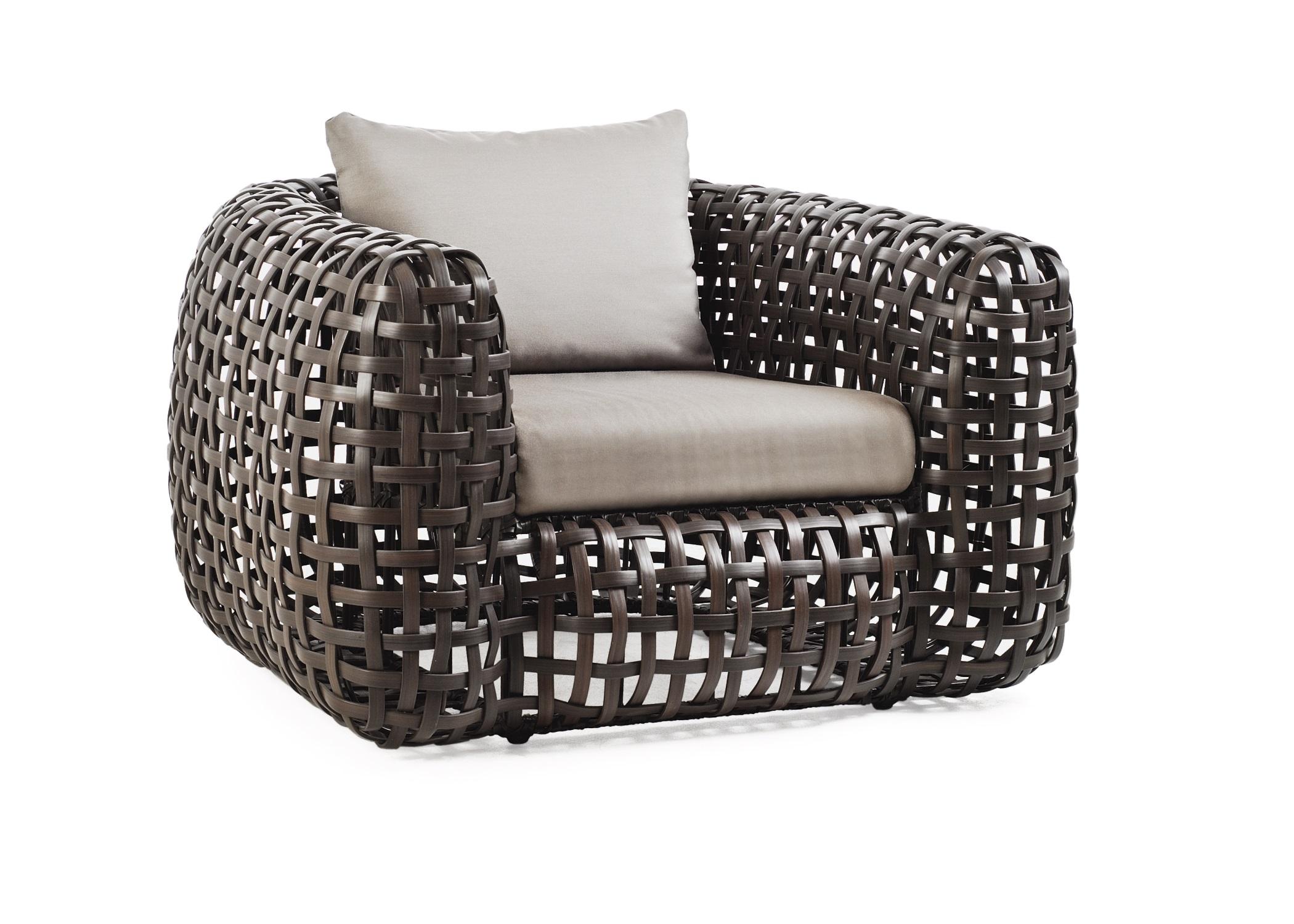 Indoor Matilda easy armchair by Kenneth Cobonpue.
Materials: Rattan.
Also available in other colors and for outdoors. 
Dimensions: 100cm x 110cm x H 63cm.

The same principle of a woven basket is used in making Matilda. This vast collection of