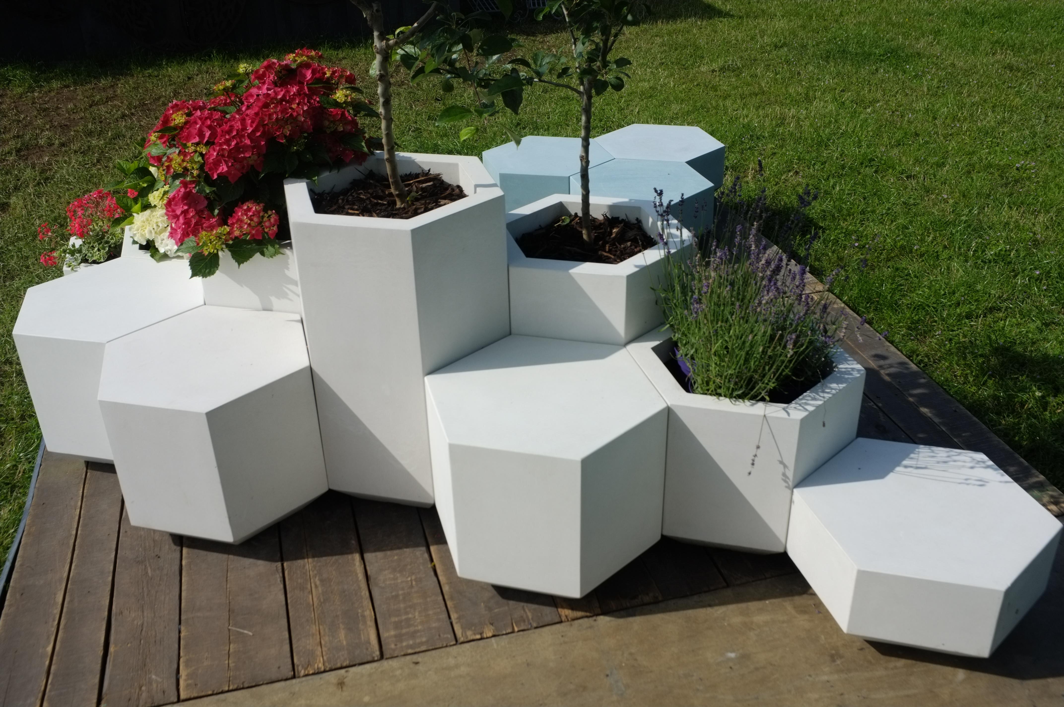 Indoor or Outdoor Concrete Hex-Block Planter, 24cm tall For Sale 2