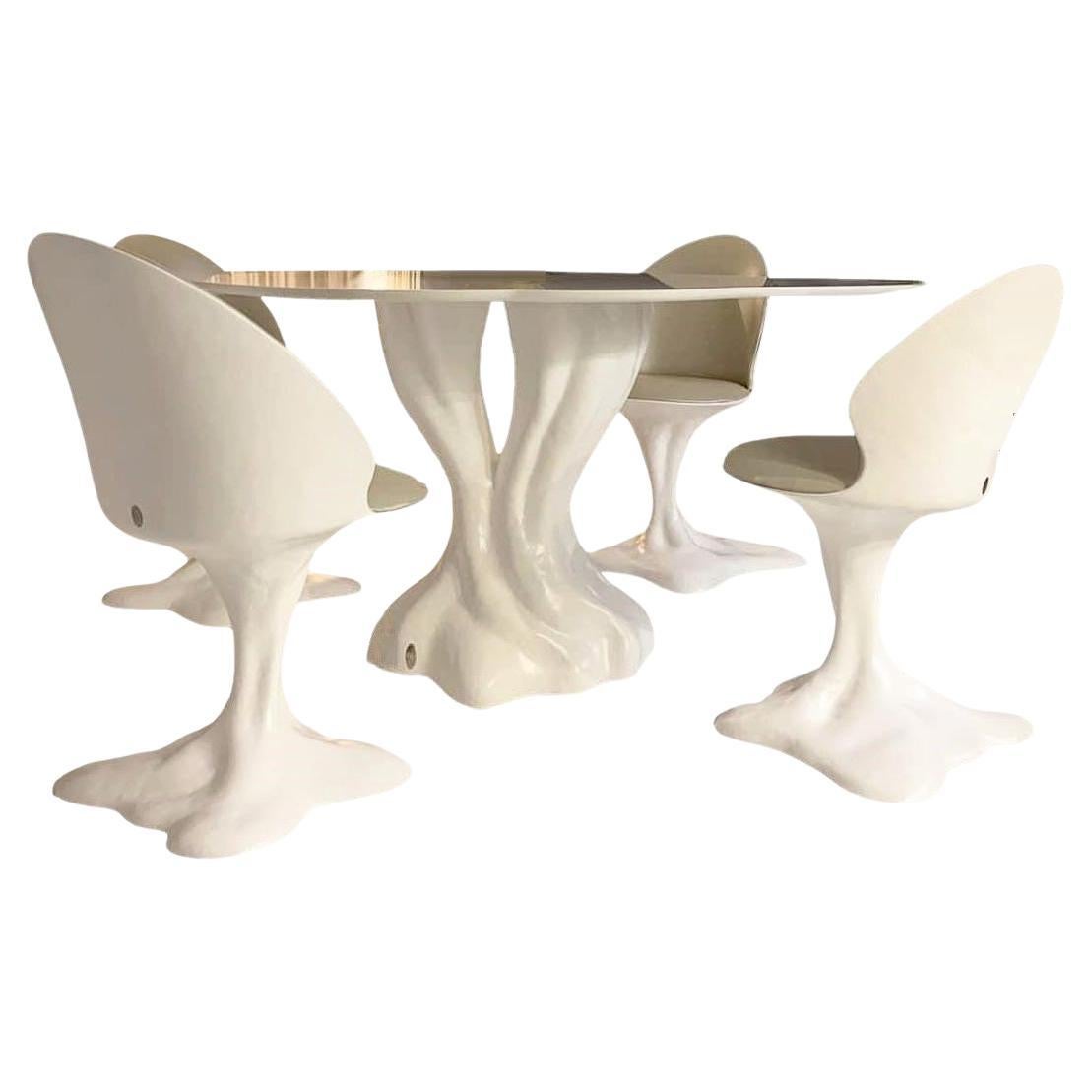 Indoor/Outdoor 5-Piece Dining Set In Matte White Lacquer For Sale