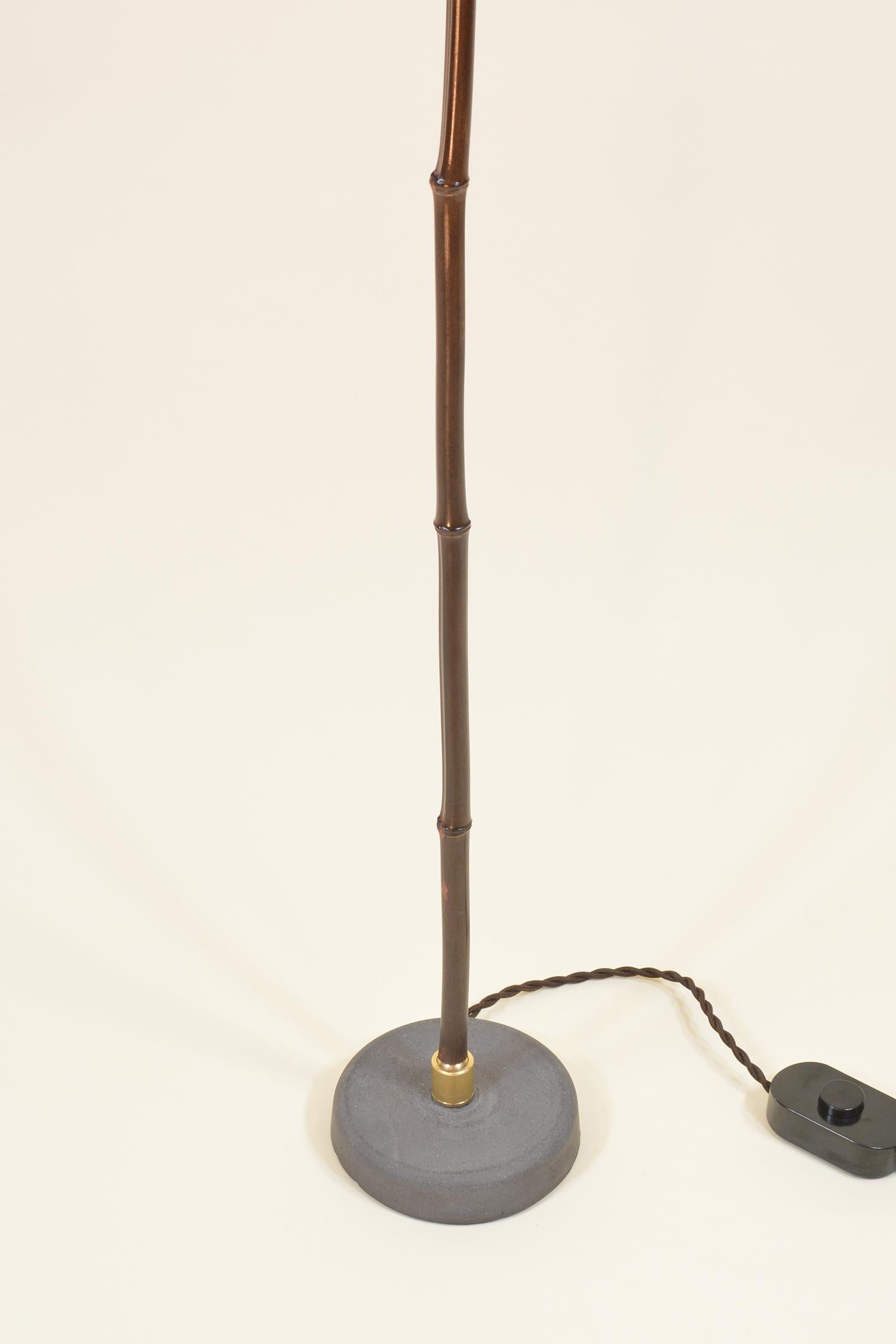 Indoor/Outdoor Black Bamboo Floor Lamp with Hand-Painted Woven-Grass Shade For Sale 7