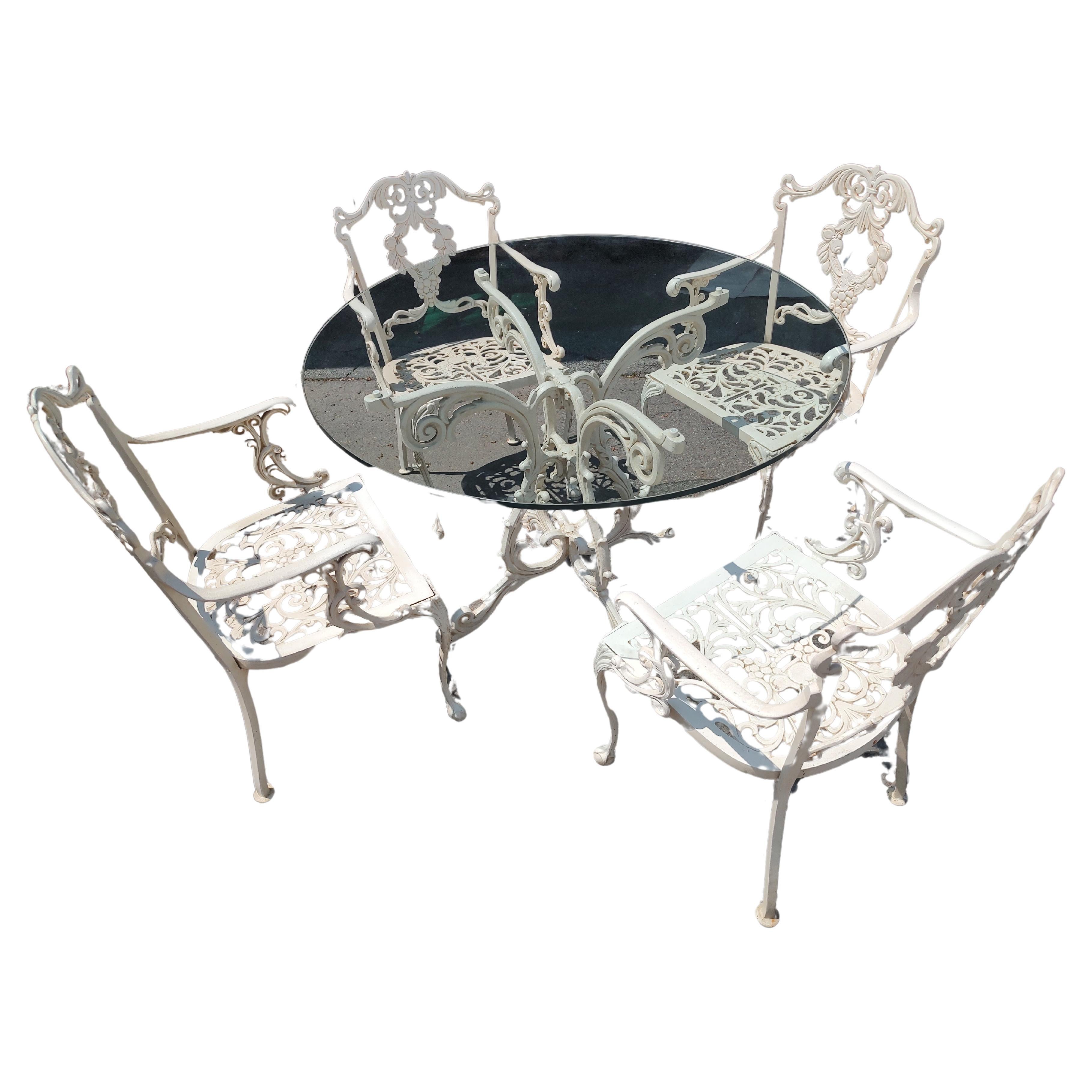 Indoor Outdoor Cast Aluminum 6 Pc Set of Molla Dining Room Table & 4 Chairs For Sale 4