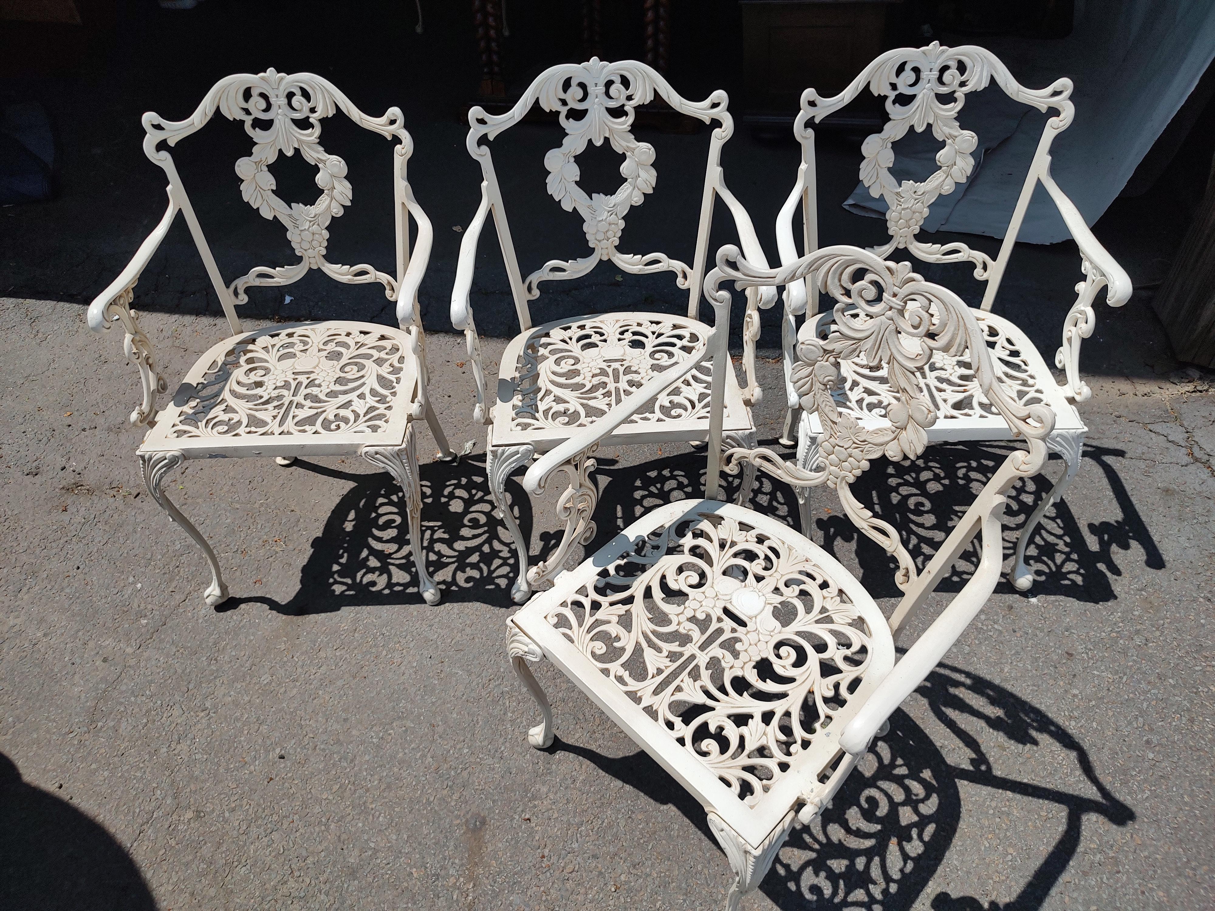 Indoor Outdoor Cast Aluminum 6 Pc Set of Molla Dining Room Table & 4 Chairs For Sale 5