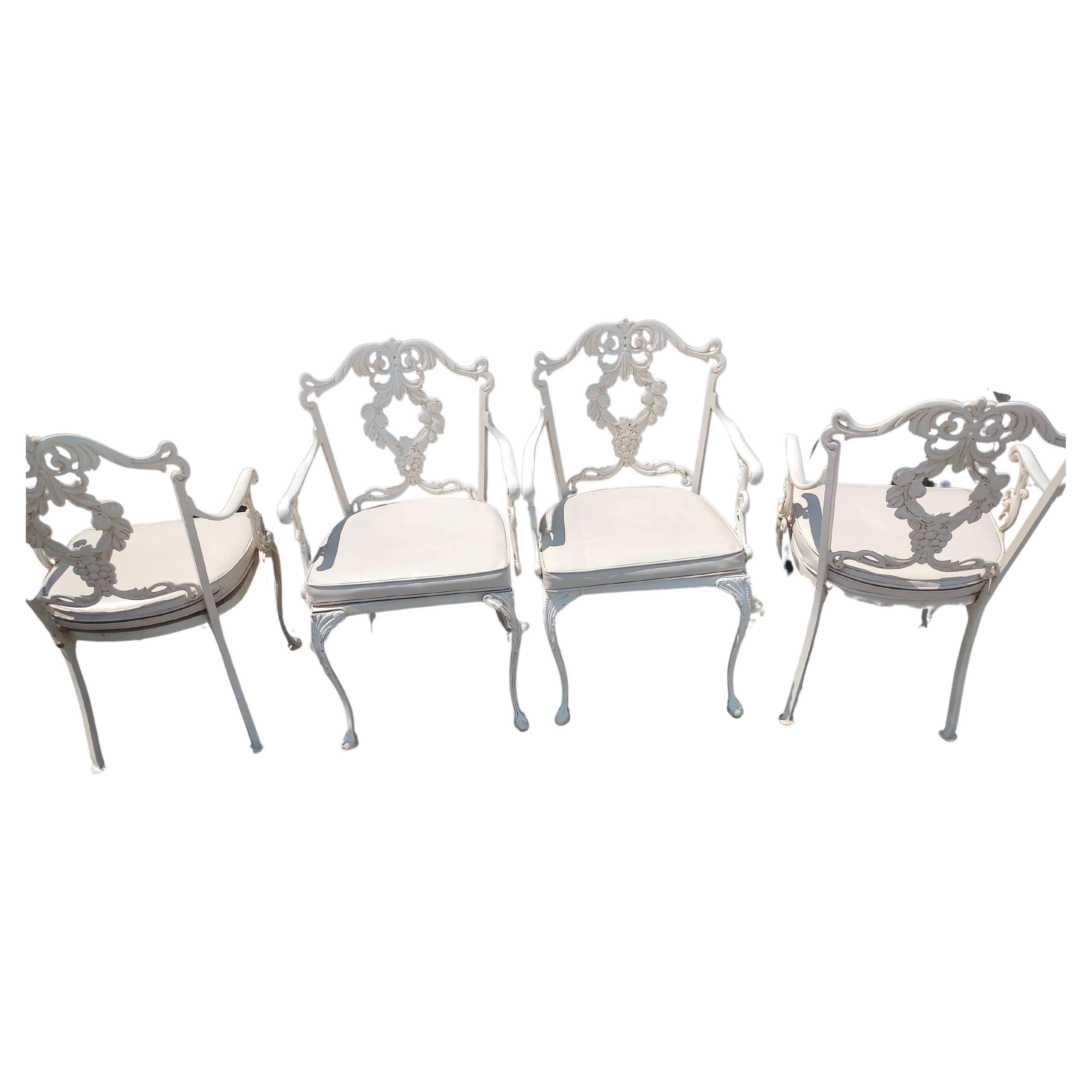 Indoor Outdoor Cast Aluminum 6 Pc Set of Molla Dining Room Table & 4 Chairs For Sale 5