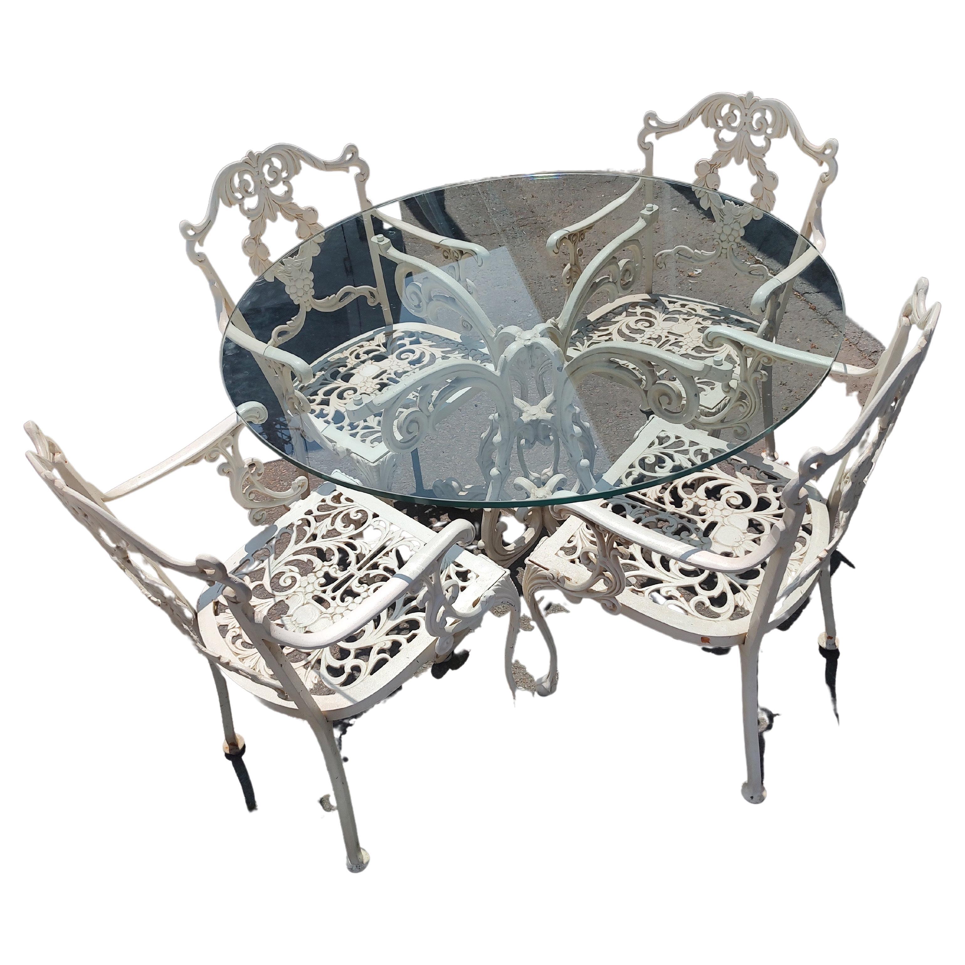 Indoor Outdoor Cast Aluminum 6 Pc Set of Molla Dining Room Table & 4 Chairs For Sale 6