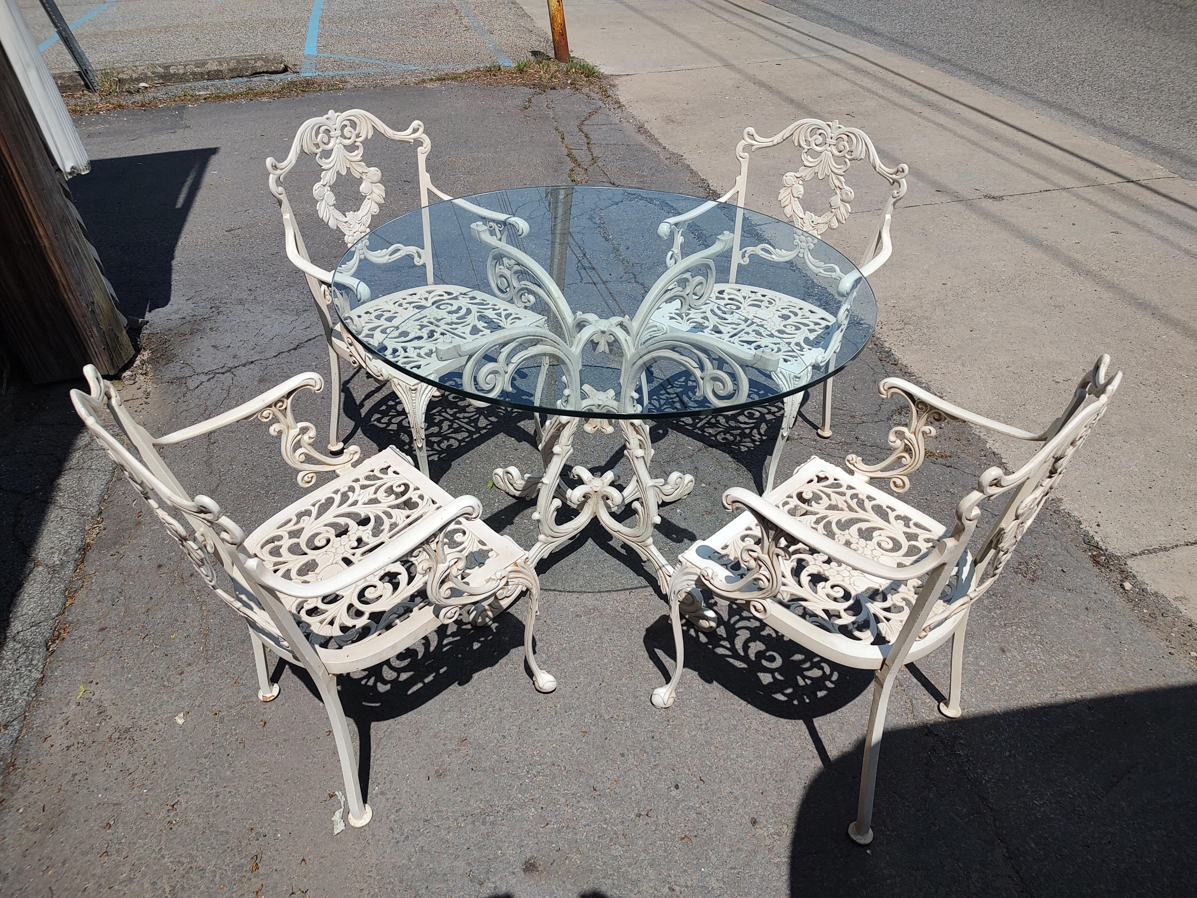 Indoor Outdoor Cast Aluminum 6 Pc Set of Molla Dining Room Table & 4 Chairs ko For Sale 11