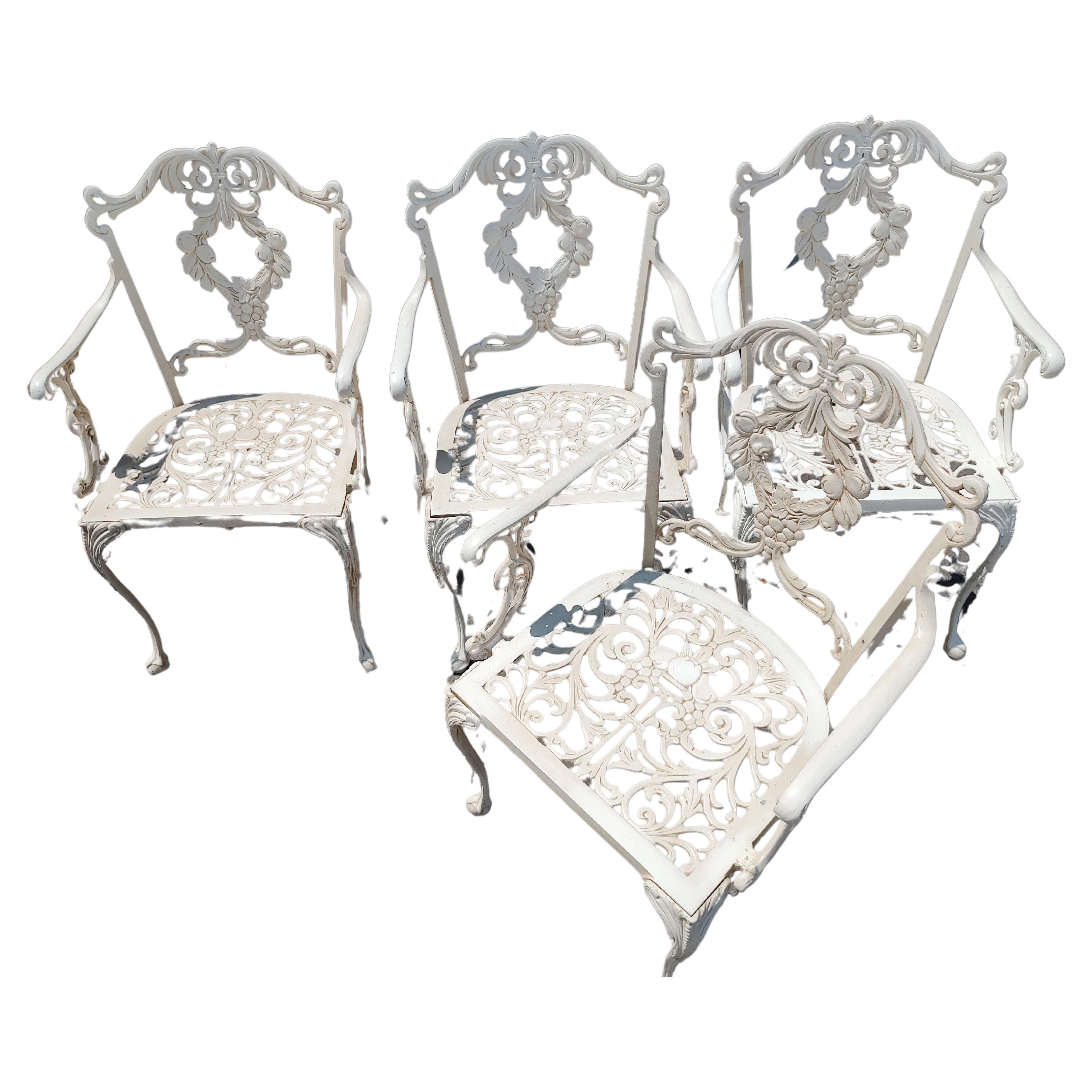 Indoor Outdoor Cast Aluminum 6 Pc Set of Molla Dining Room Table & 4 Chairs For Sale 3