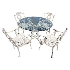 Indoor Outdoor Cast Aluminum 6 Pc Set of Molla Dining Room Table & 4 Chairs