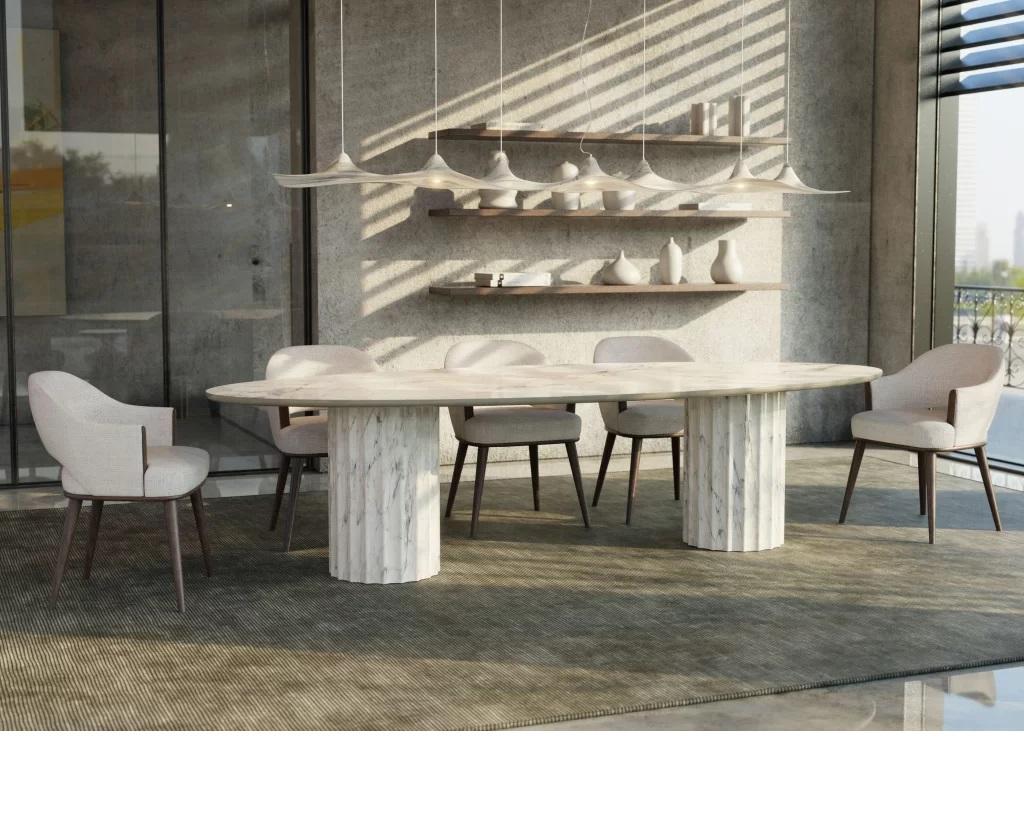 Contemporary Indoor/Outdoor Dining Table In Matte White Lacquering For Sale