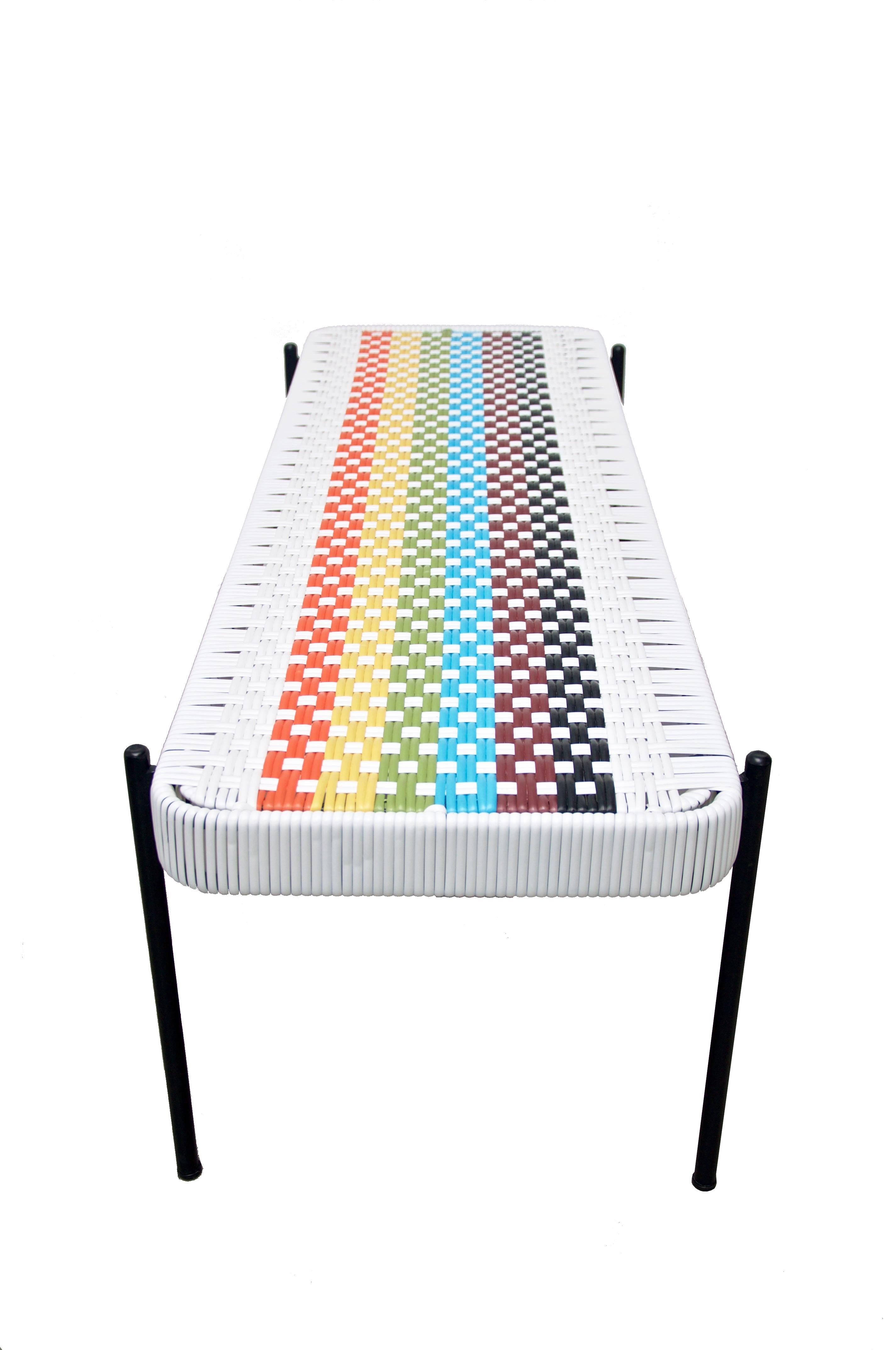 Synthetic Indoor Outdoor Handwoven Rainbow Patio Bench Seat by Frida & Blu For Sale