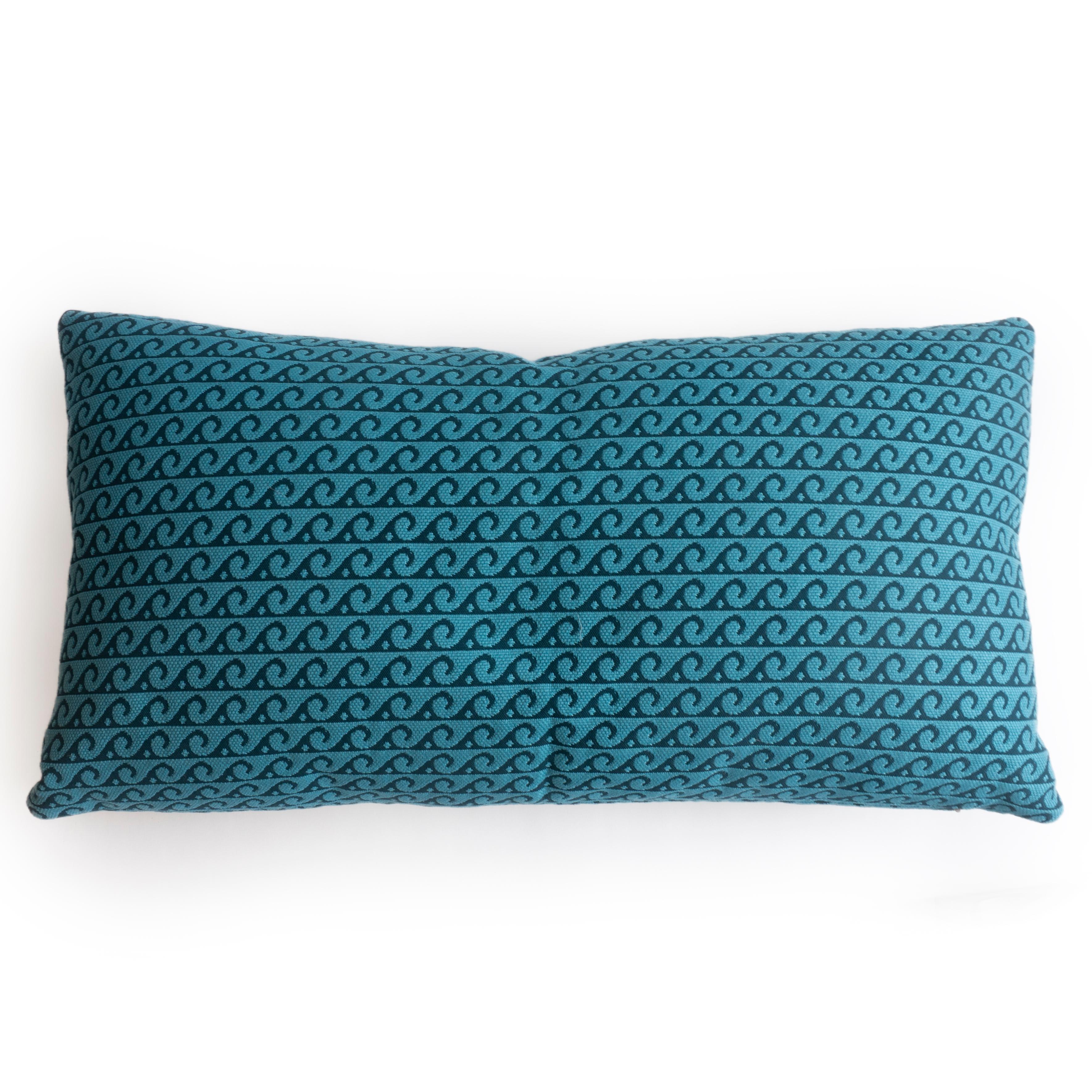 Modern Indoor/Outdoor Lumbar Pillow with Blue Wave Pattern