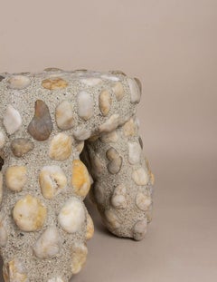 Indoor-Outdoor Modern River Rock Masonry Tuffet Stool by Lland