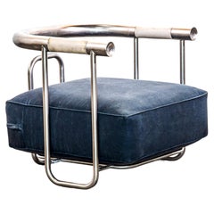 Antique Indoor/Outdoor Modern Steel and Fiberglass Lounge Chair, Baby Bull, In Stock 
