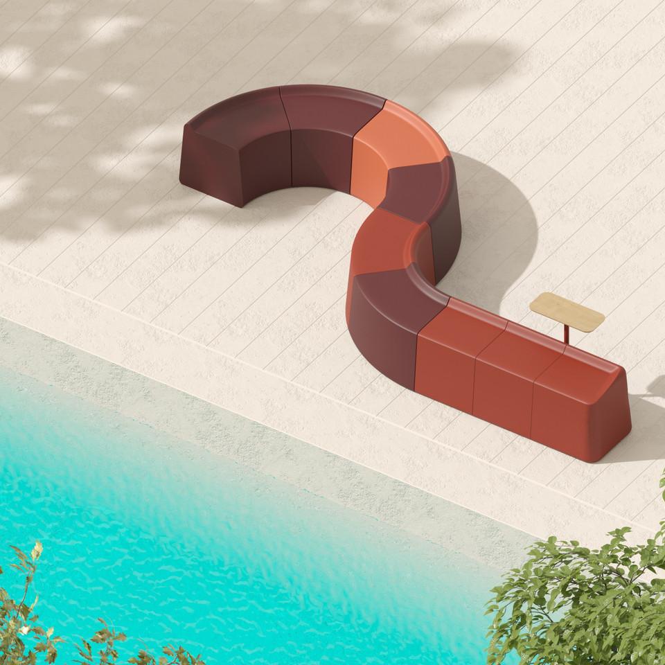 Contemporary Indoor/Outdoor Modular Seating with 2 Side Tables, Crafted Using Flexyskin For Sale