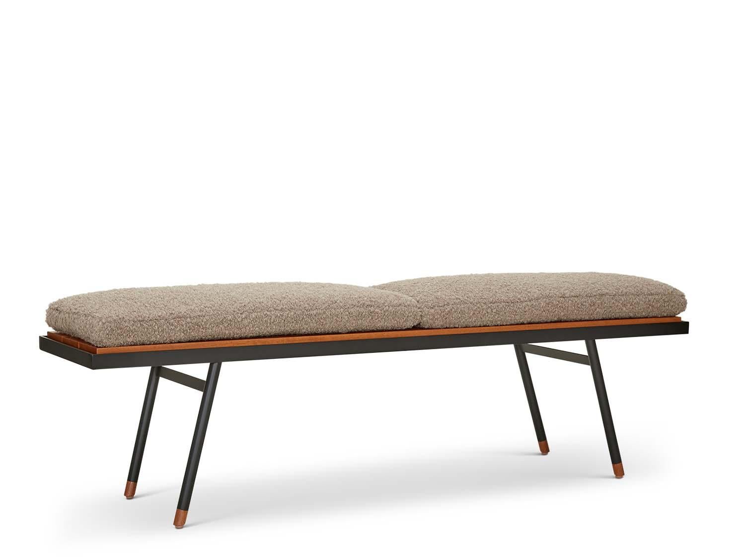 The Montrose bench has a steel frame and two loose cushions. Can be used indoors or outdoors, please specify when ordering.

 The Lawson-Fenning Collection is designed and handmade in Los Angeles, California. Reach out to discover what options are