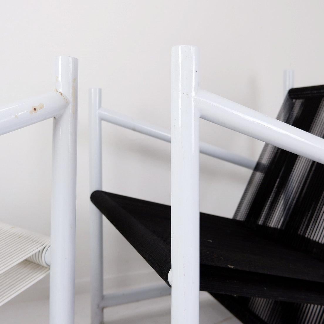 Metal Indoor/Outdoor pair of Black/White Armchairs - 20thc For Sale