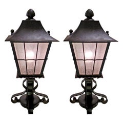 Indoor Outdoor Pair of Iron and Glass Lanterns, 1930