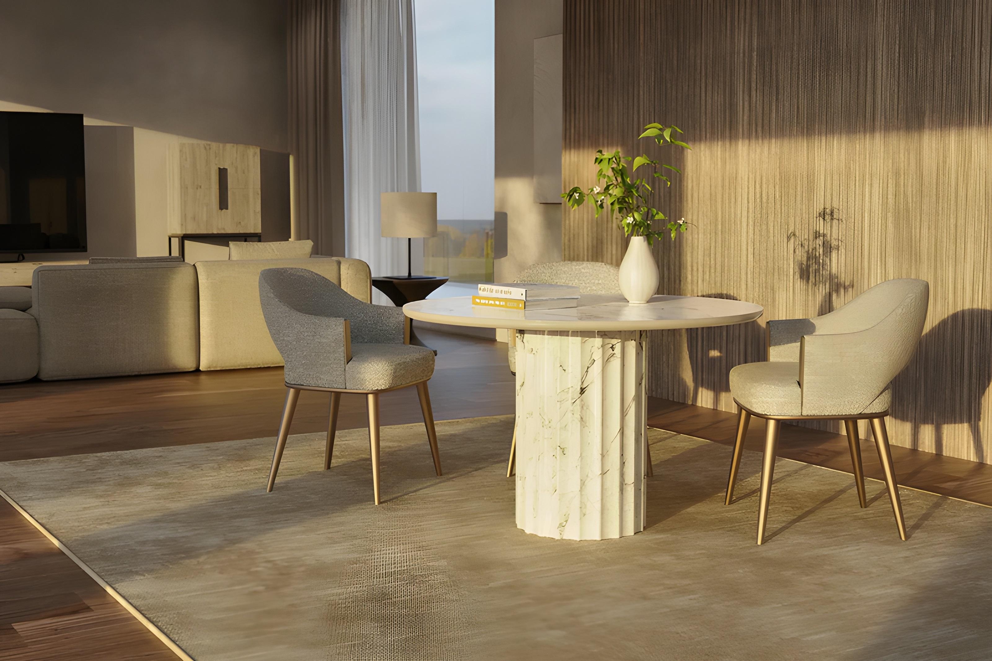 Resina Tavolo rotondo Plisse' per interni/esterni con finitura in finto marmo - 6 posti a sedere in vendita