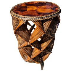 Indoor/Outdoor Reed and Faux Tortoiseshell Top Side Table