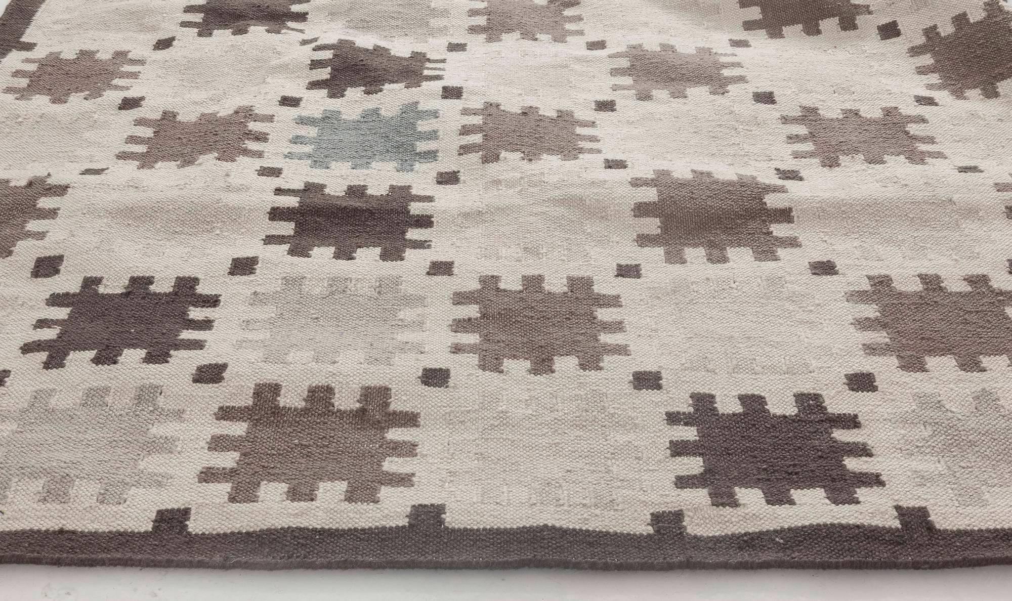 Indian Indoor Outdoor Scandinavian Design Flat-Weave Wool Rug by Doris Leslie Blau For Sale